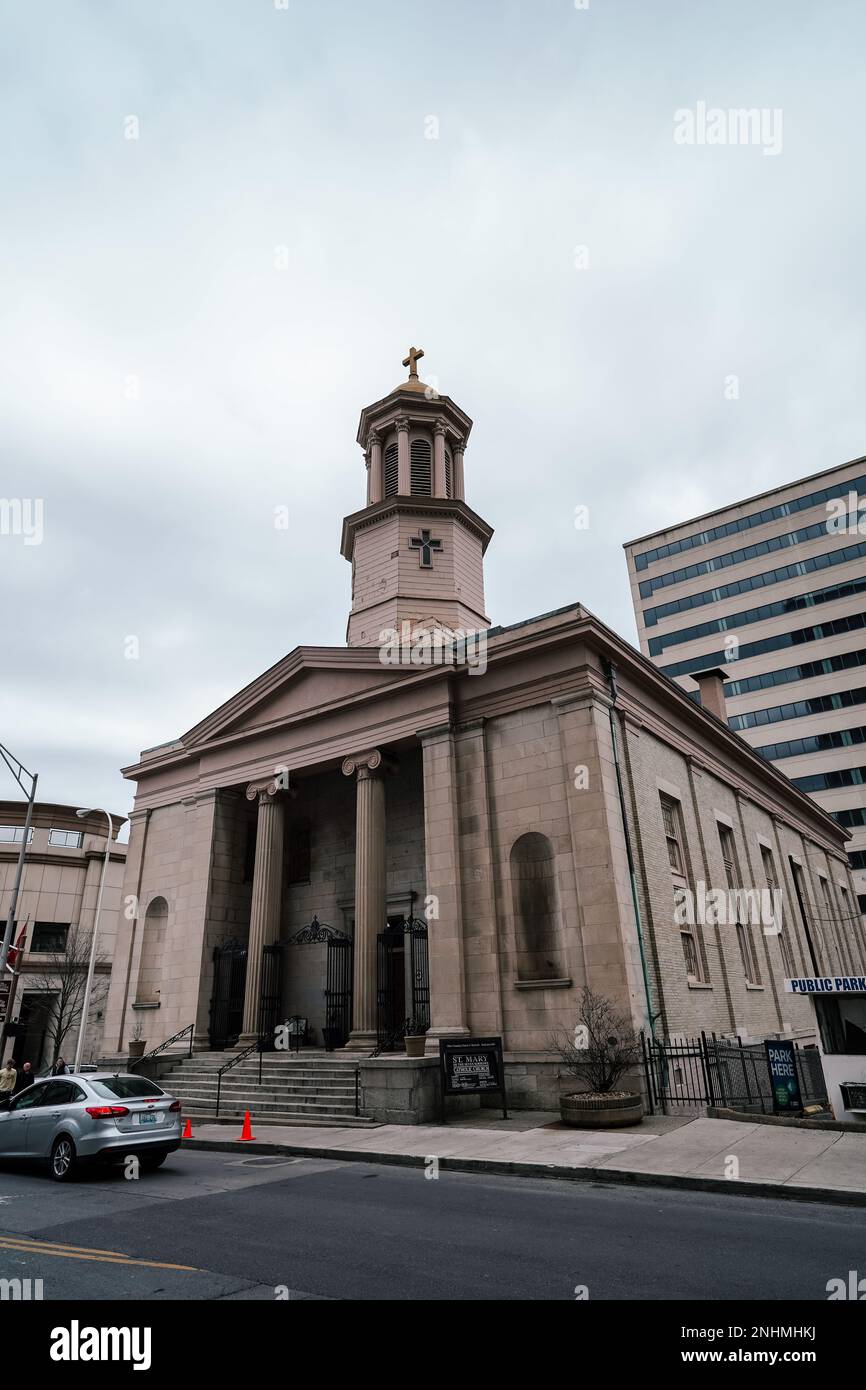 St Mary of the Seven Adrows, costruita nel 1840s, un punto di riferimento storico e la chiesa più antica di Nashville, Tennessee Foto Stock