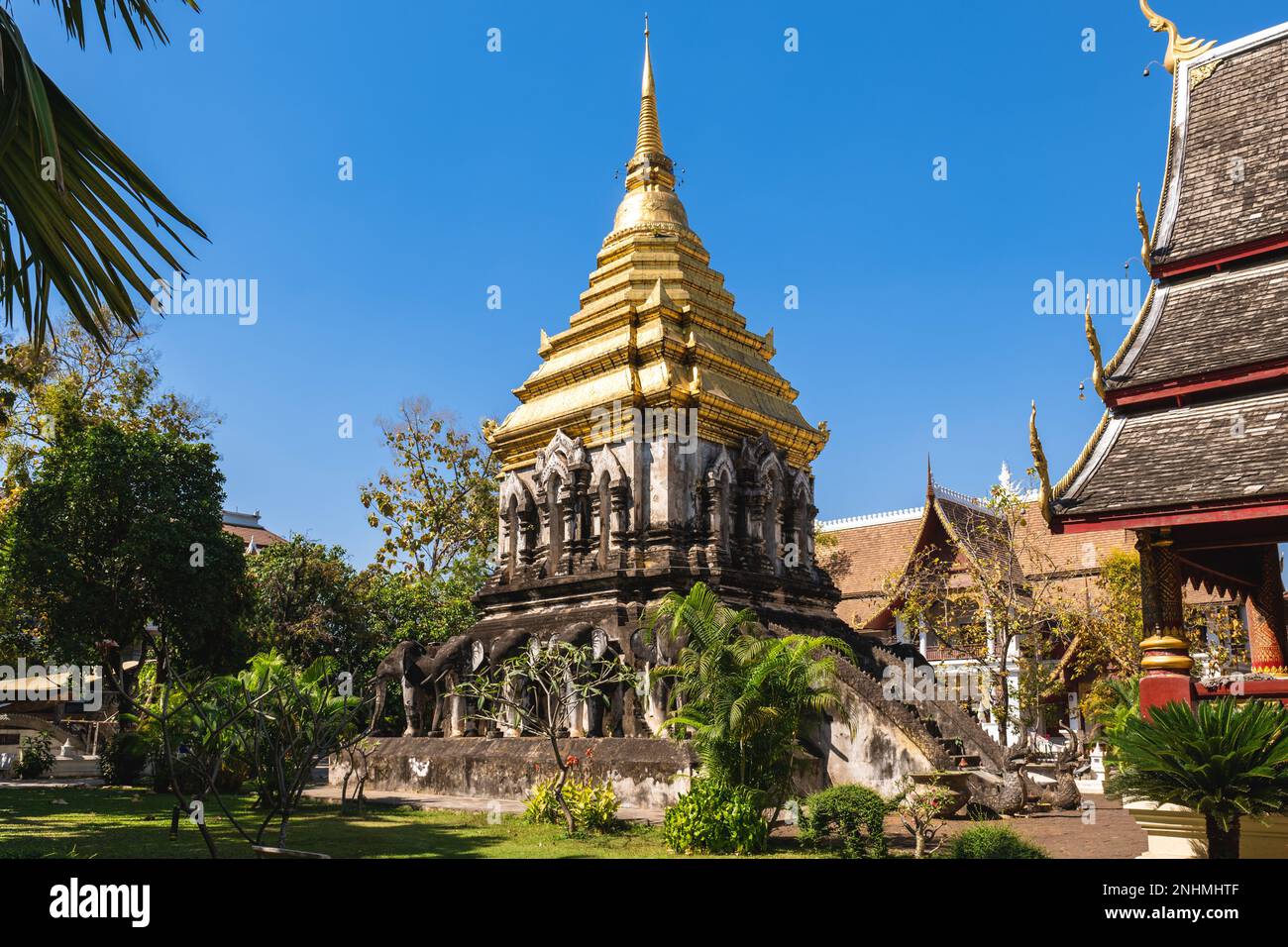 Phra Chedi di Wat Chiang Man a Chiang mai, Thailandia Foto Stock