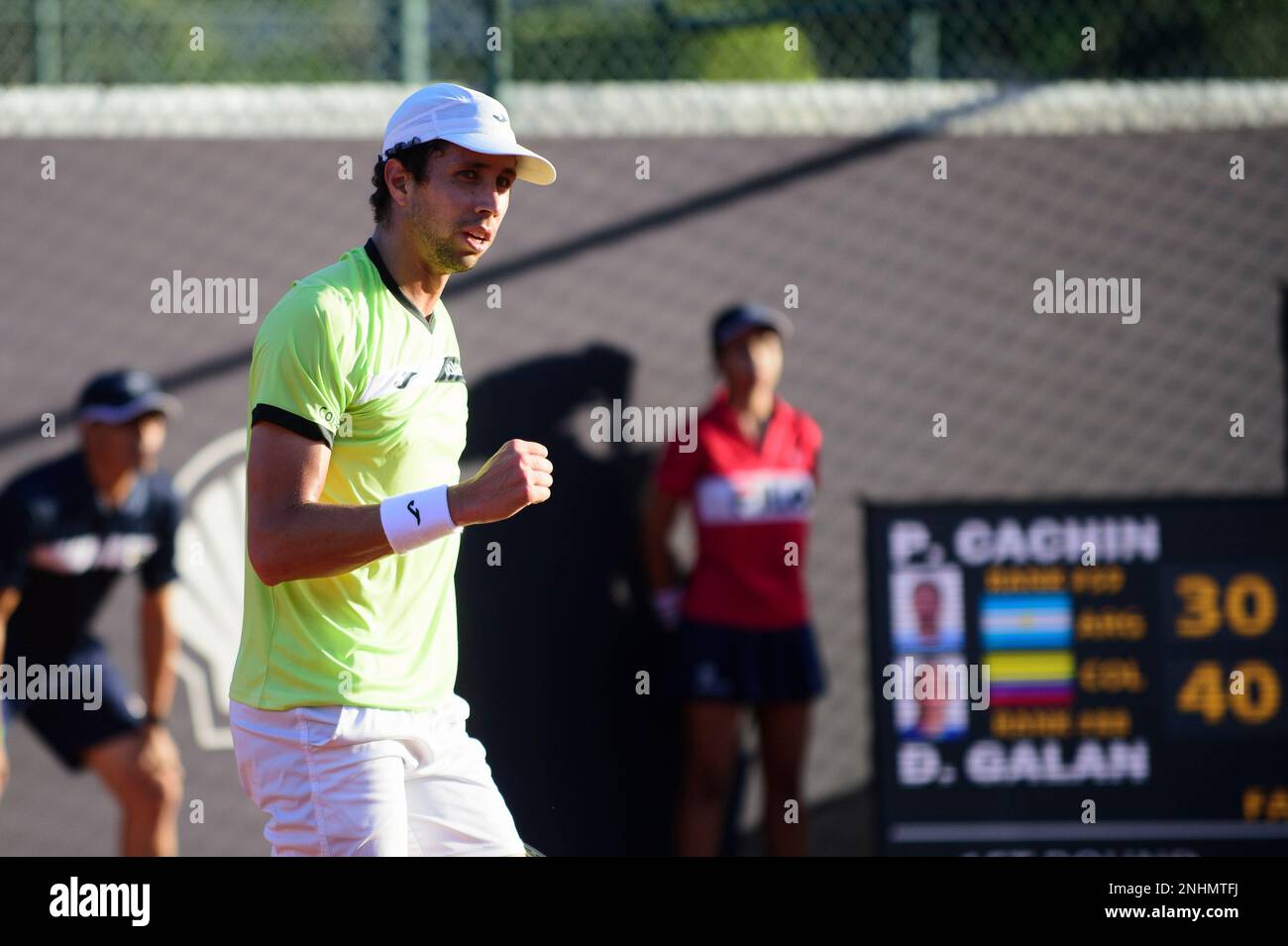 Rio, Brasile - 21 febbraio 2023: Galan giocatore in partita tra Pedro Cachin ARG vs Daniel Elahi Galan col da Rioopen 2023, ATP 500, a Rio de Janeiro Foto Stock