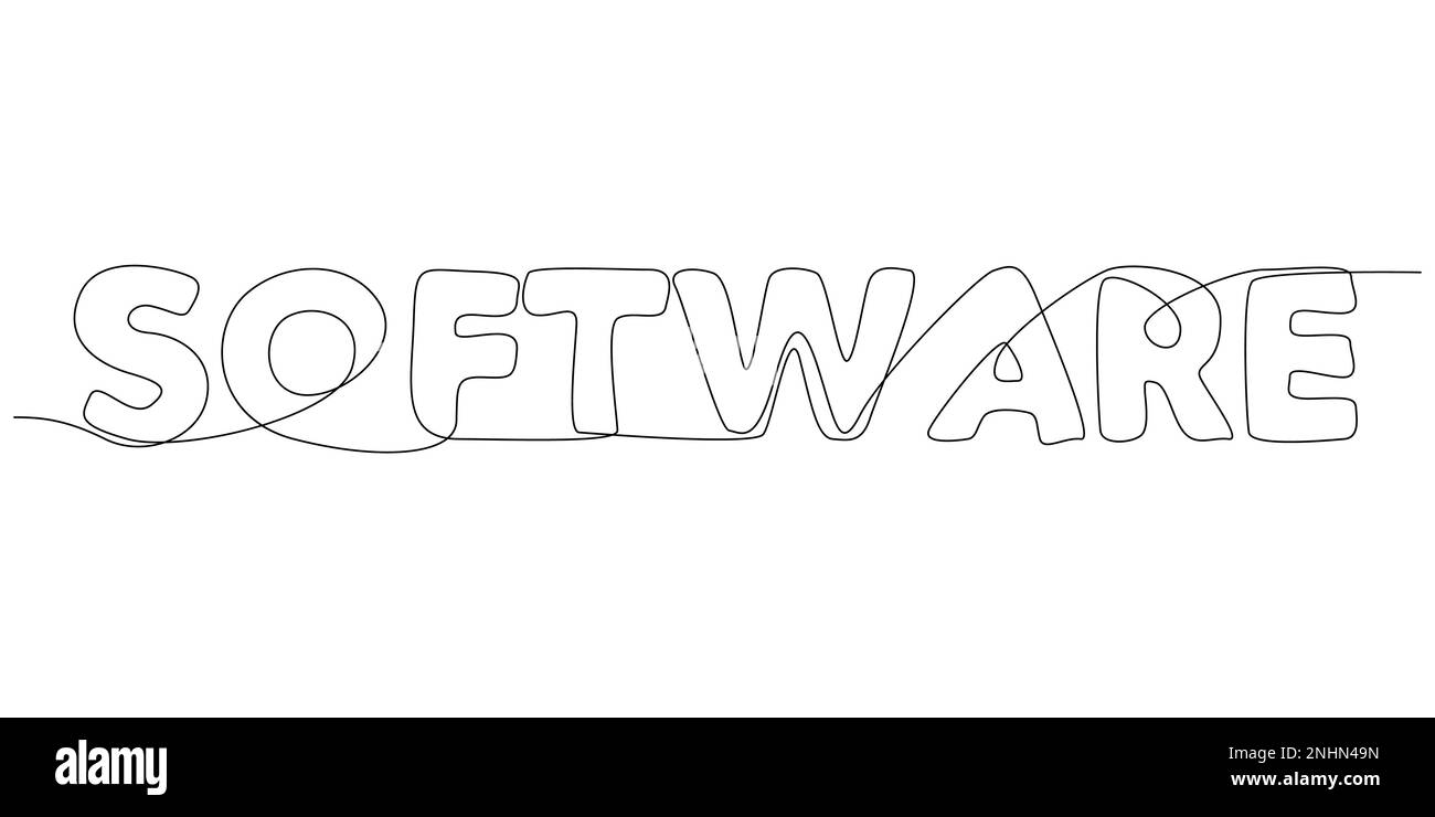 Una linea continua di parole software. Concetto di vettore di illustrazione a linea sottile. Disegno di contorno idee creative. Illustrazione Vettoriale