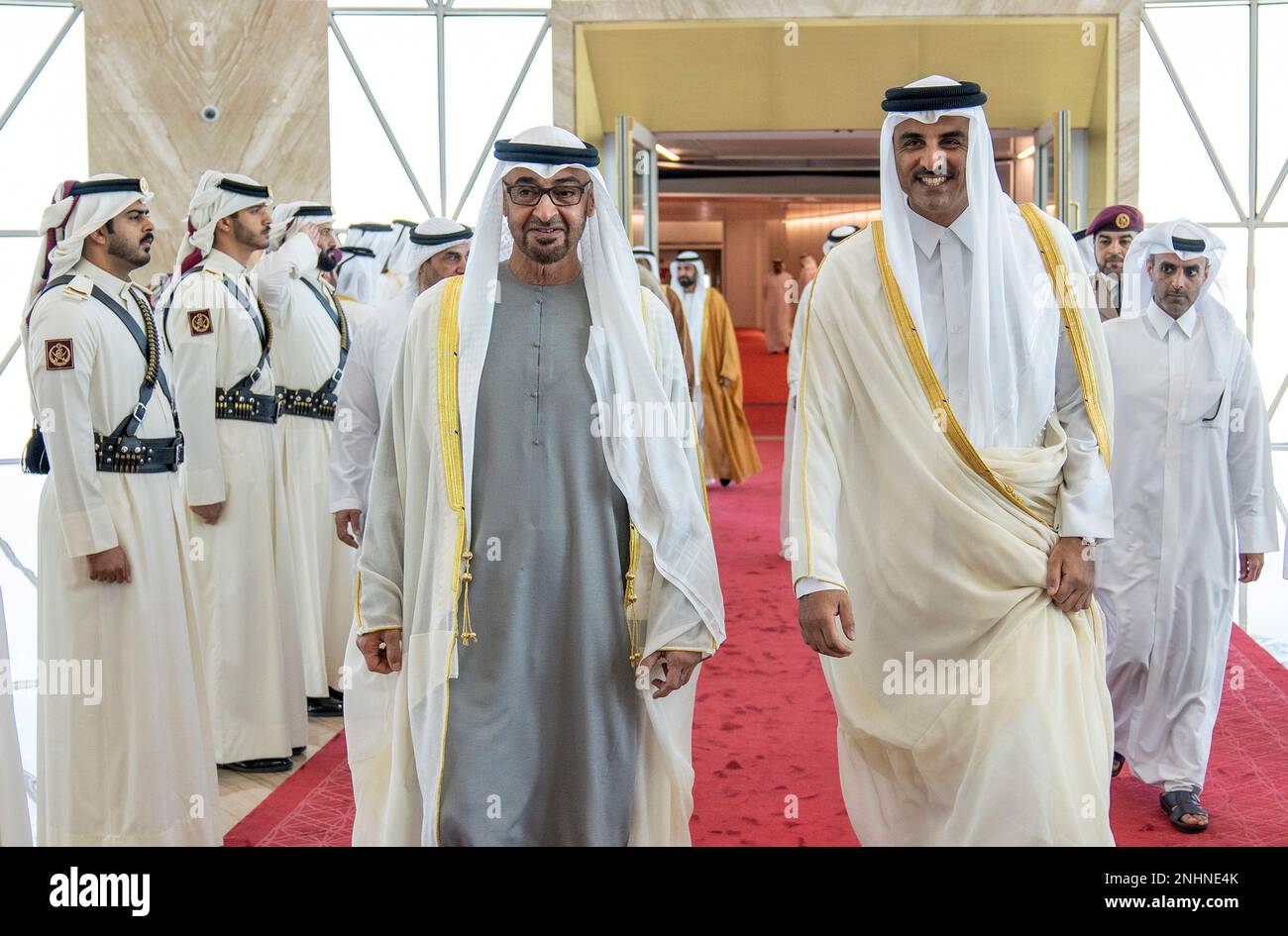 In this photo released by Qatar Amiri Diwan, Qatari Emir Sheikh Tamim