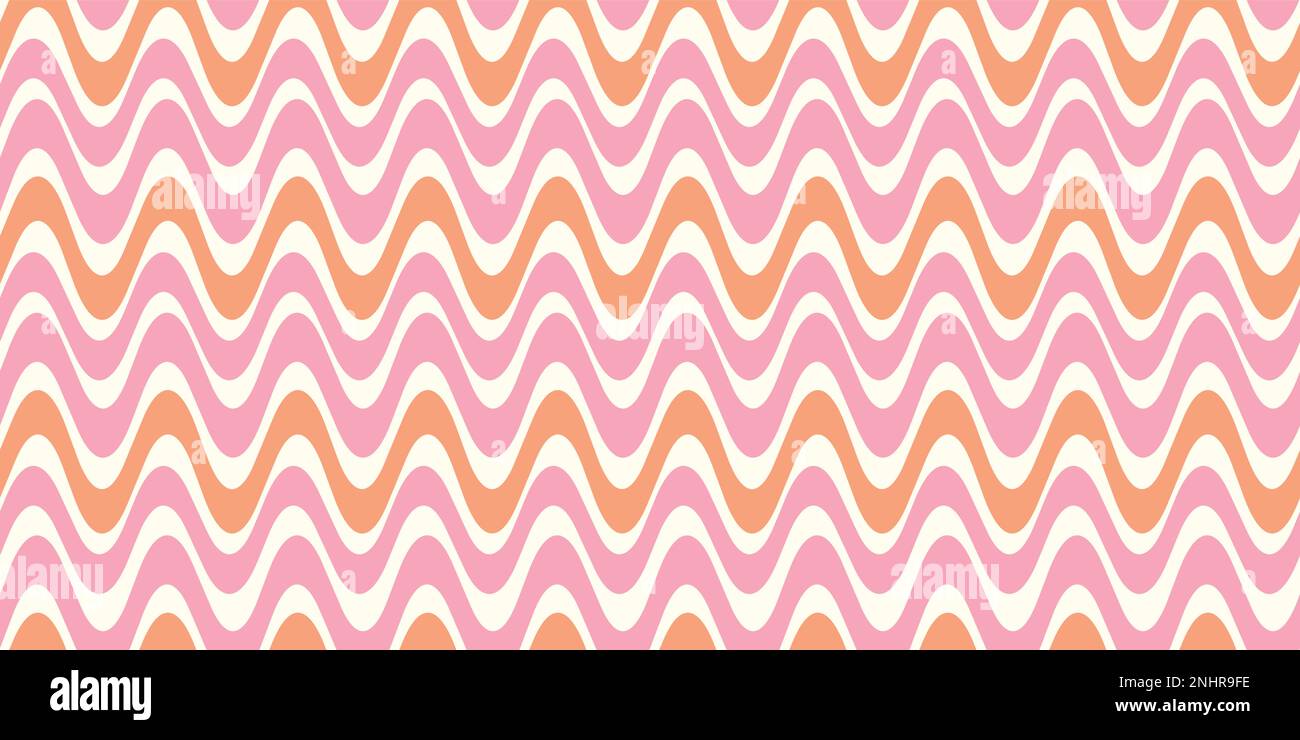 Bordo di sfondo astratto con motivo a linee ondulate. Elemento banner geometrico vettoriale senza cuciture in rosa e arancione. Illustrazione Vettoriale