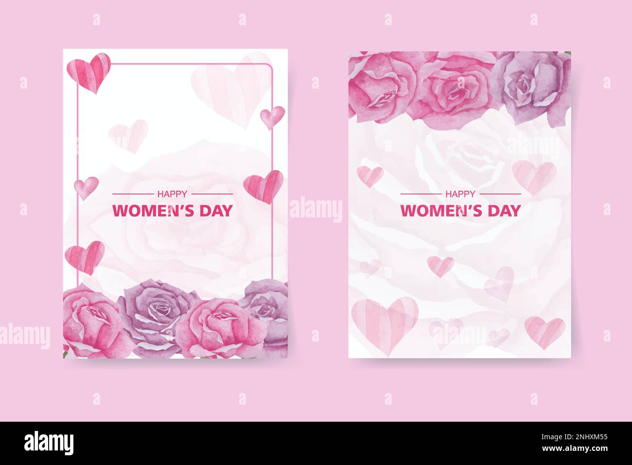 Set di graziosi poster floreali rosa per la Festa delle Donne, 8 marzo saluti concept.Modern watercolor vettoriale illustrazione Illustrazione Vettoriale