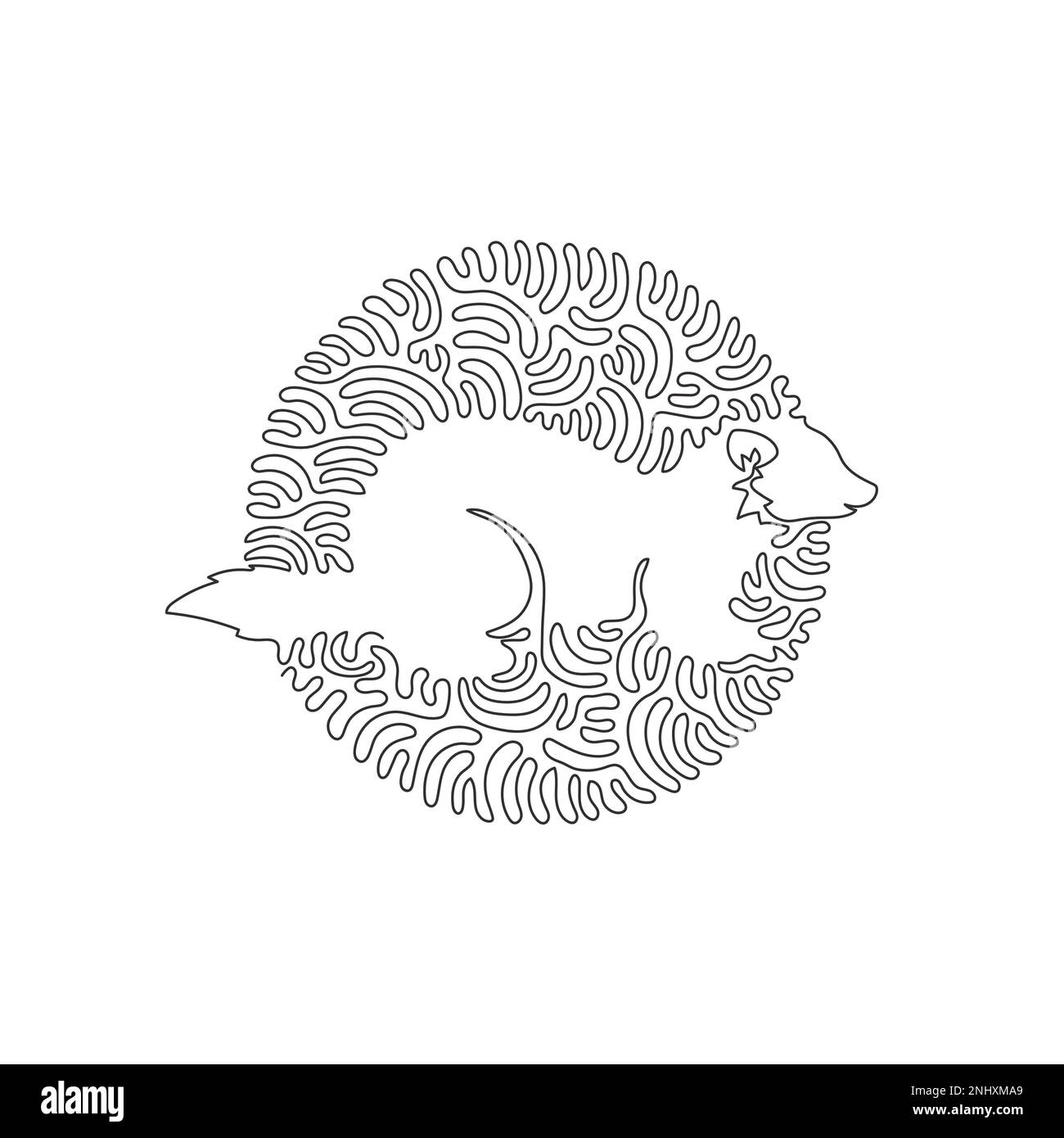 Disegno continuo di una linea curva di un'arte astratta Smart Féret in cerchio. Illustrazione di un vettore di tratto modificabile a riga singola di una furetta con artigli lunghi Illustrazione Vettoriale