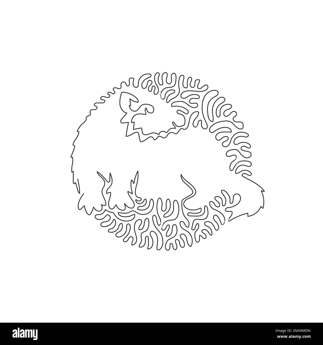 Curva continua una linea di disegno di una furetta divertente. Illustrazione del vettore di tratto modificabile a riga singola di creatura energetica di furetto Illustrazione Vettoriale