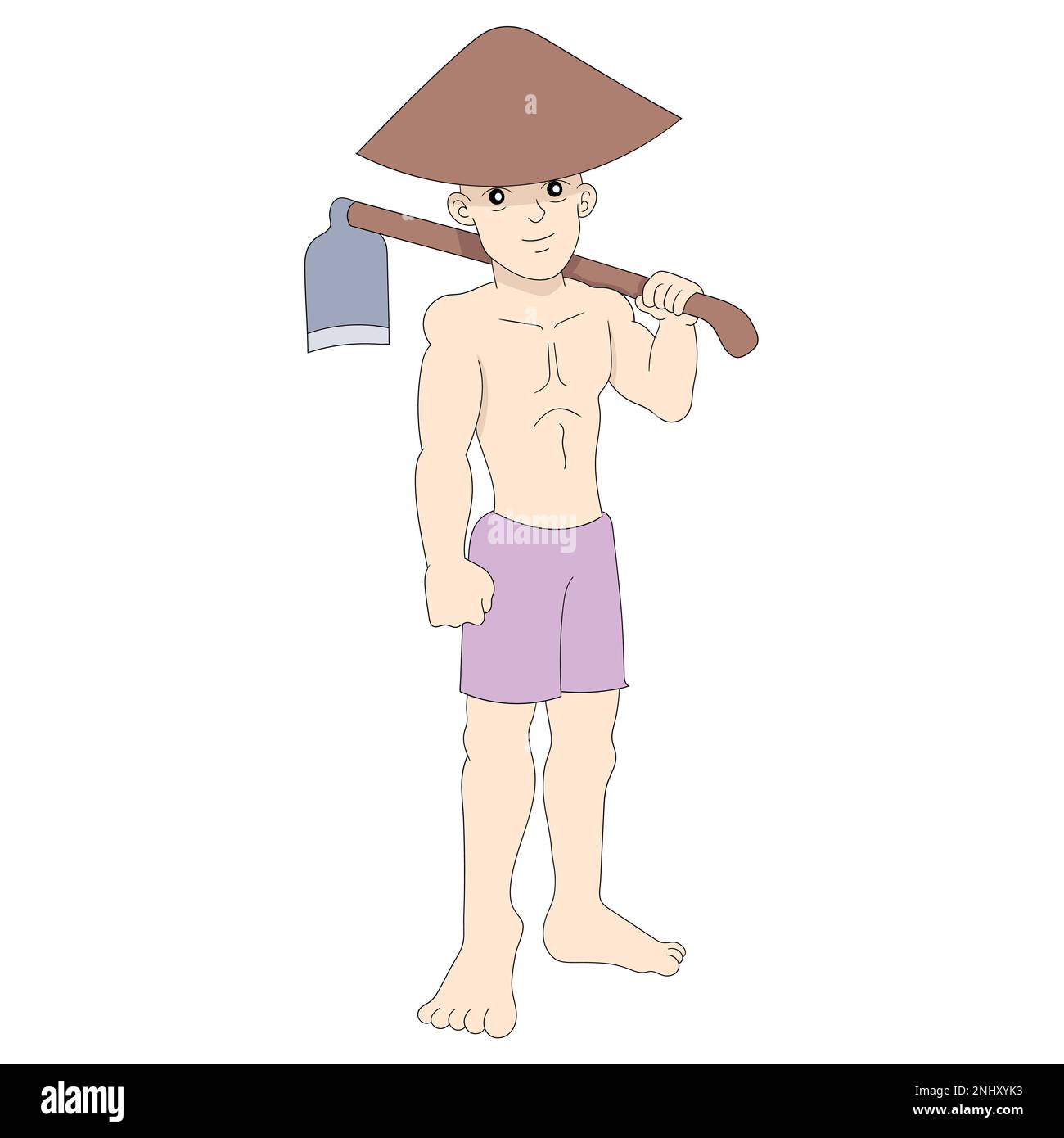 contadino rurale sta trasportando un lavoro di zappa Illustrazione Vettoriale