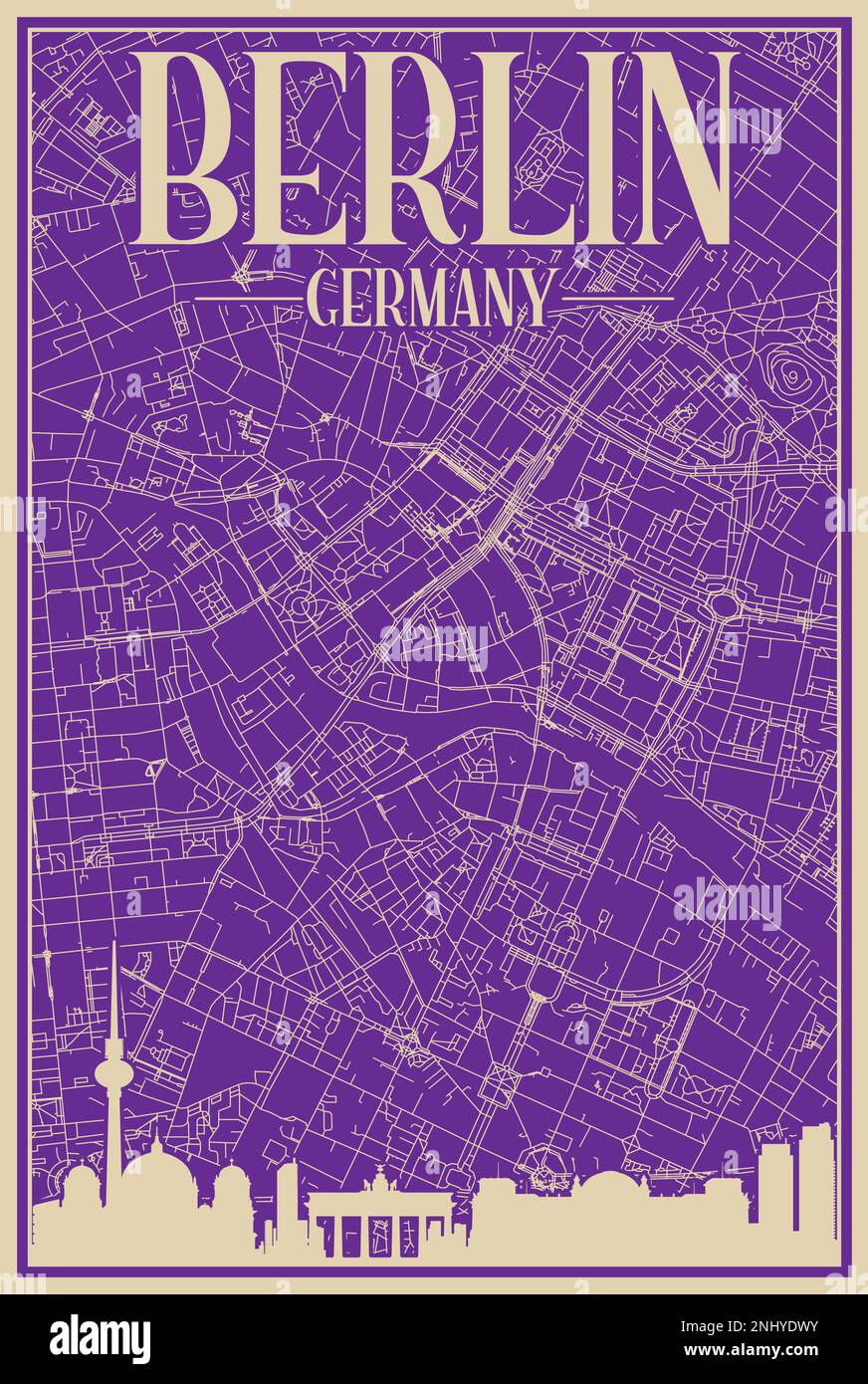 Poster della rete stradale del centro DI BERLINO, GERMANIA Illustrazione Vettoriale