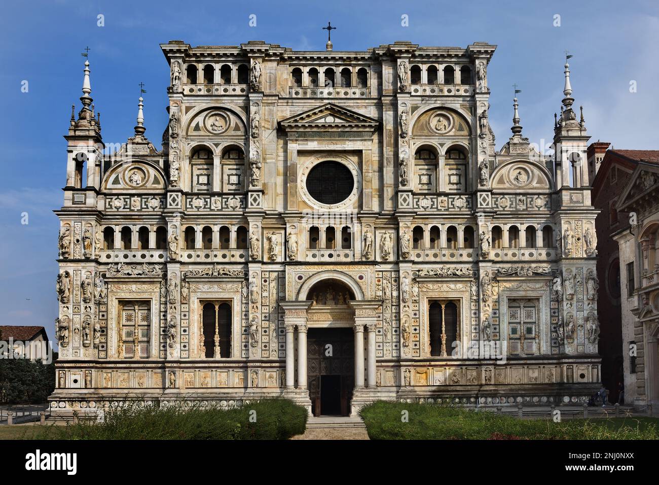 Certosa di Pavia 1396–1495 Monastero e complesso in Lombardia, Pavia, Italia. ( Ordine monastico, Carthusans, fondato da San Bruno, 1044 a Grande Chartreuse, i certosini conosciuti per il loro isolamento e ascetismo , la chiarezza della loro architettura, l'architettura della Certosa, il gotico, il Rinascimento, il manierismo, Barocco, ) Gian Galeazzo Visconti, commissionò l'edificio all'architetto Marco solari, Foto Stock