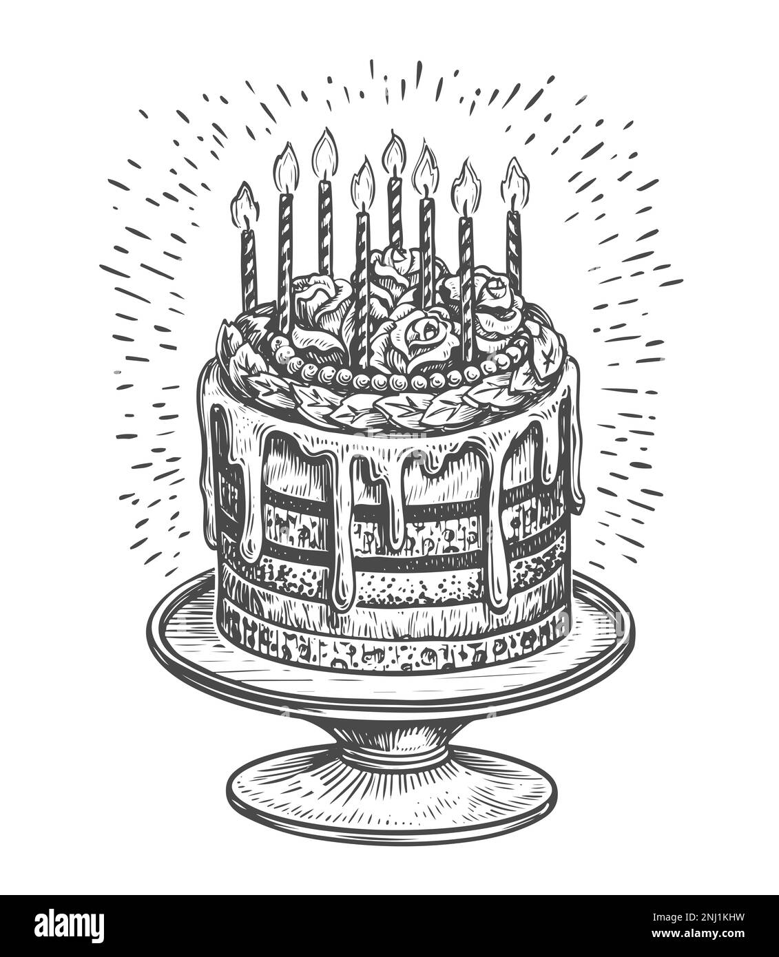 Torta di compleanno decorata Foto e Immagini Stock in Bianco e Nero - Alamy