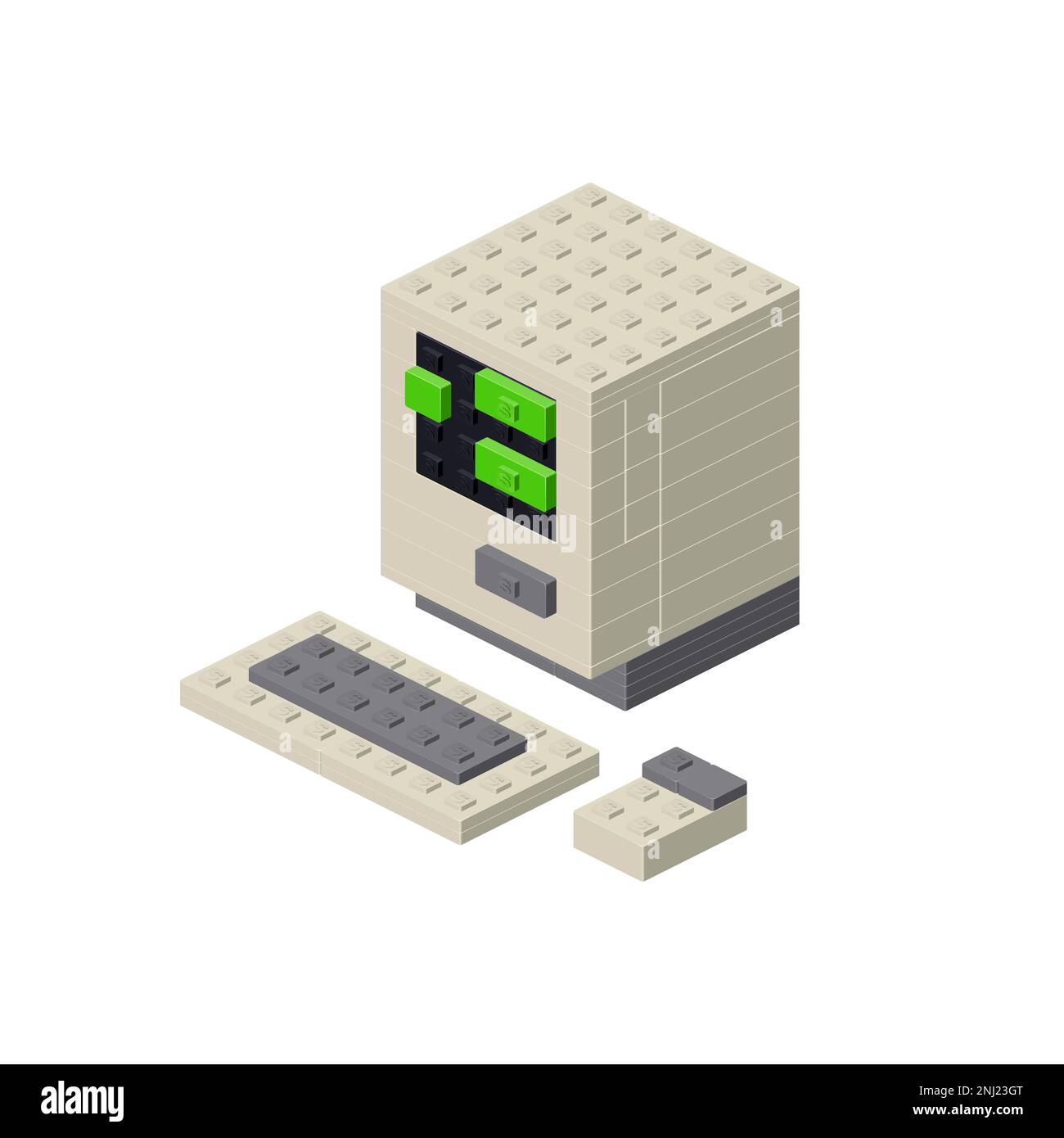 Computer retrò 80s in isometria su sfondo bianco. Clipart del vettore Illustrazione Vettoriale