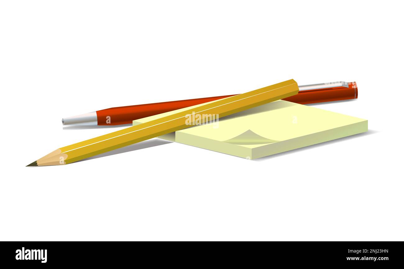 Penna Concept. matita e notebook su sfondo bianco. Clipart del vettore Illustrazione Vettoriale