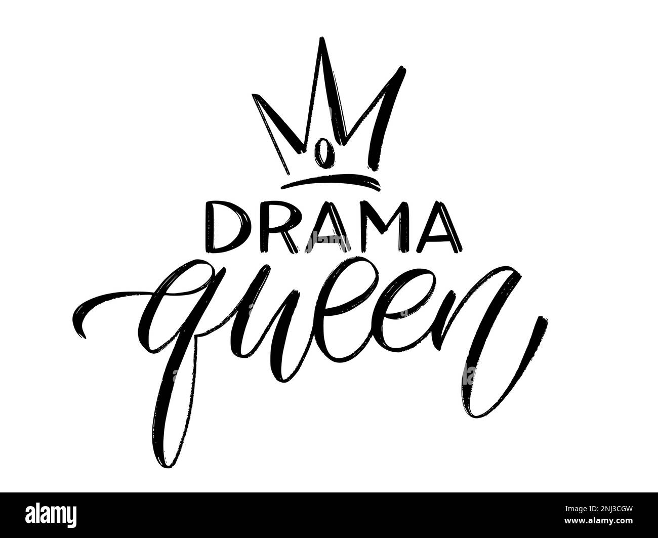 DRAMMA REGINA con corona. Illustrazione vettoriale del testo con caratteri a mano Illustrazione Vettoriale