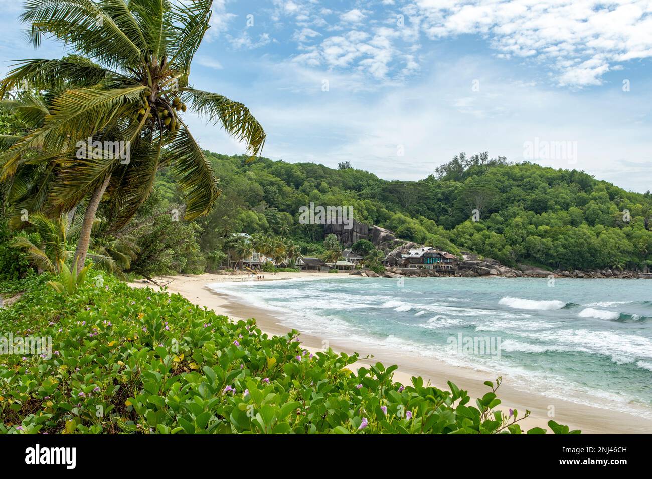 Anse Takamaka Beach, isola di Mahe, Seychelles Foto Stock
