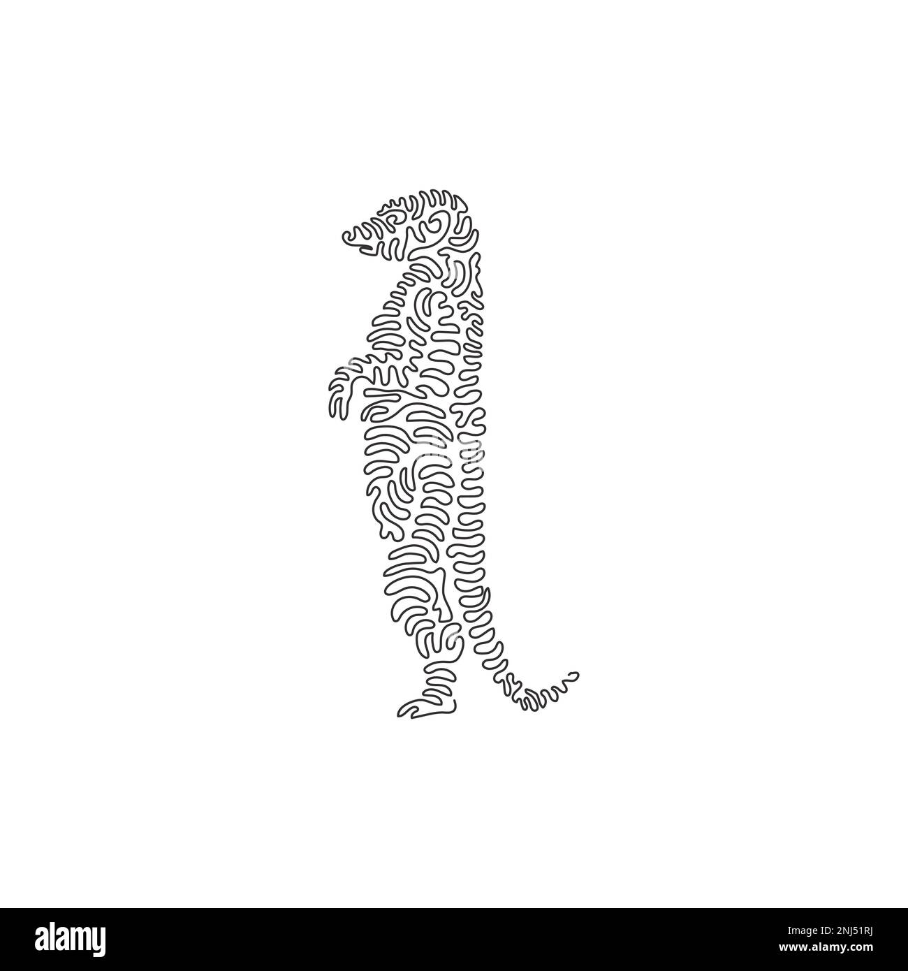 Curva continua una linea di disegno di carino levante curva astratta art. Illustrazione del vettore del tratto modificabile a riga singola di un adorabile meerkat Illustrazione Vettoriale