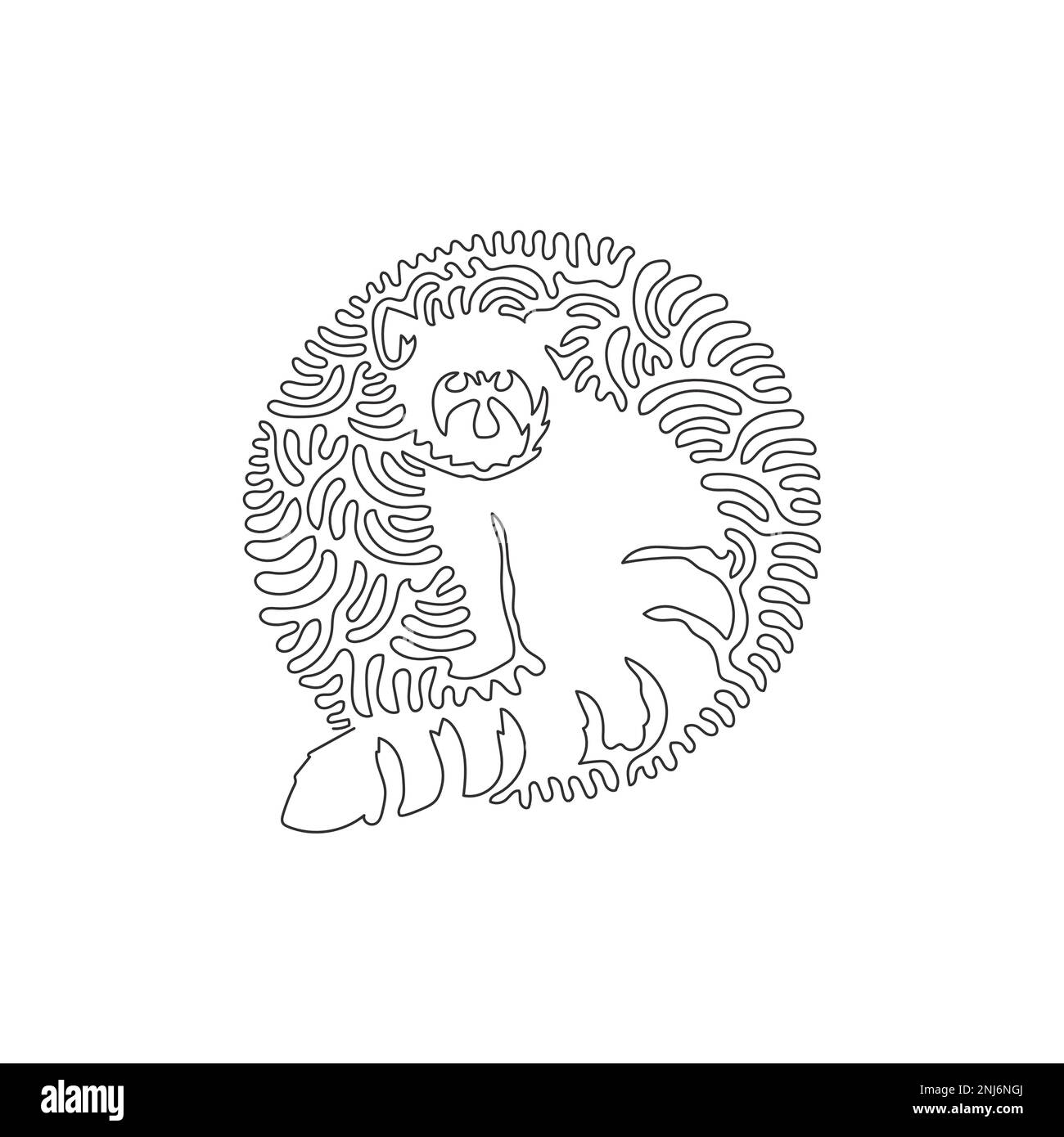 Curva continua una linea di disegno di bella rossa panda astratto arte in cerchio. Illustrazione vettoriale modificabile a riga singola di un affascinante panda rosso Illustrazione Vettoriale
