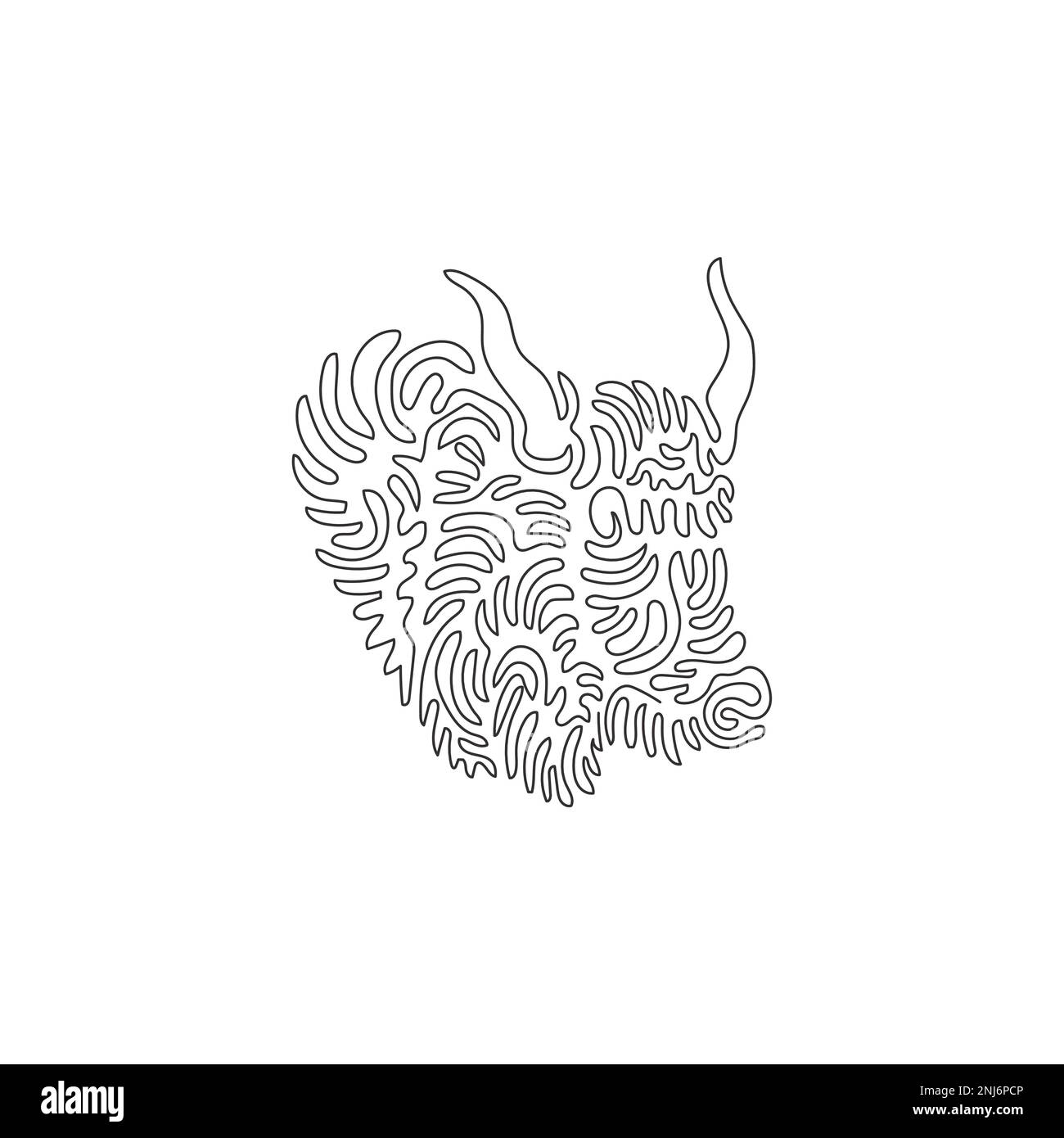 Curva continua una linea di disegno di carino yak, curva astratta arte L'illustrazione vettoriale modificabile a linea singola di yak ha corna lunghe e curve Illustrazione Vettoriale