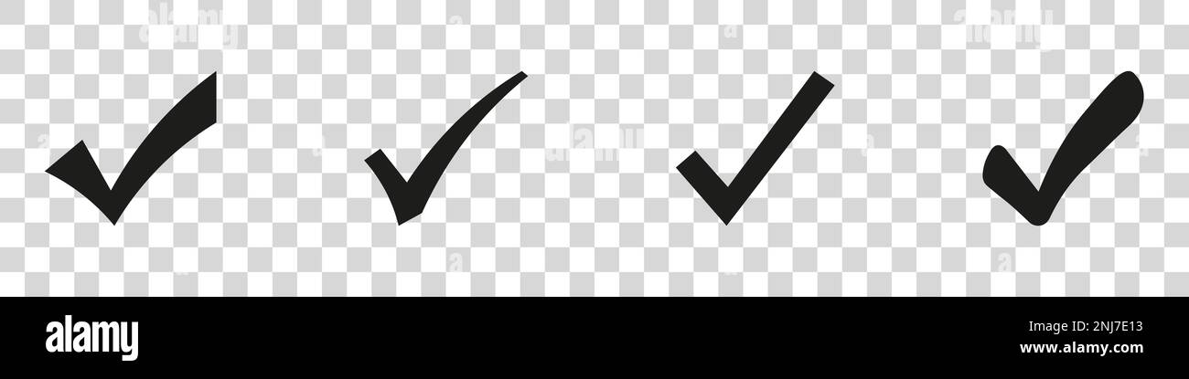 Segno di spunta e icona x set. Pulsanti Web semplici. Segni di spunta e x o confermare. Segno di spunta rotondo. Illustrazione Vettoriale