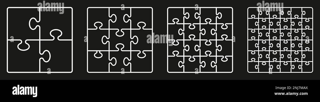 Griglia puzzle - modello vuoto. Set vettoriale pezzi puzzle. Puzzle su sfondo bianco. Illustrazione Vettoriale