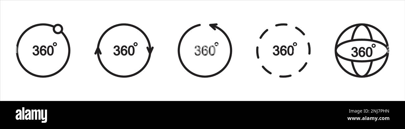 le viste a 360 gradi delle icone dei cerchi vettoriali sono isolate dallo sfondo Illustrazione Vettoriale