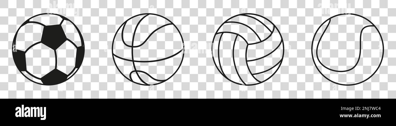 Set di palle sportive. Icone a forma di sfera. Illustrazione Vettoriale