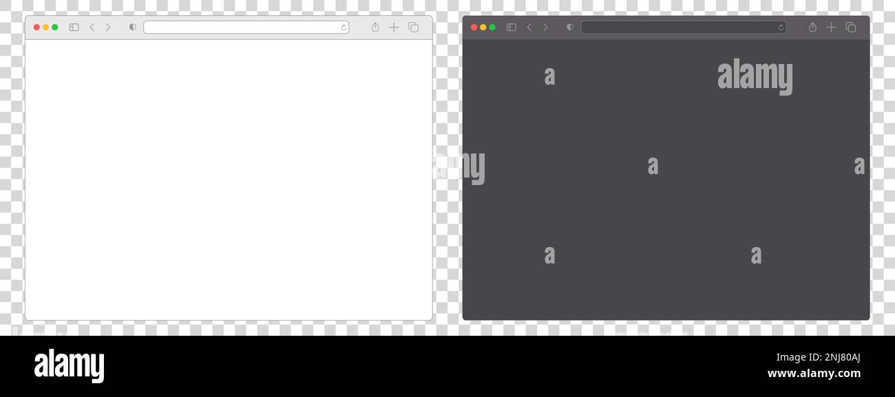 Finestre realistiche del browser web - immagine vettoriale di browser internet vuoti in modalità chiara e scura su sfondo color corallo Illustrazione Vettoriale
