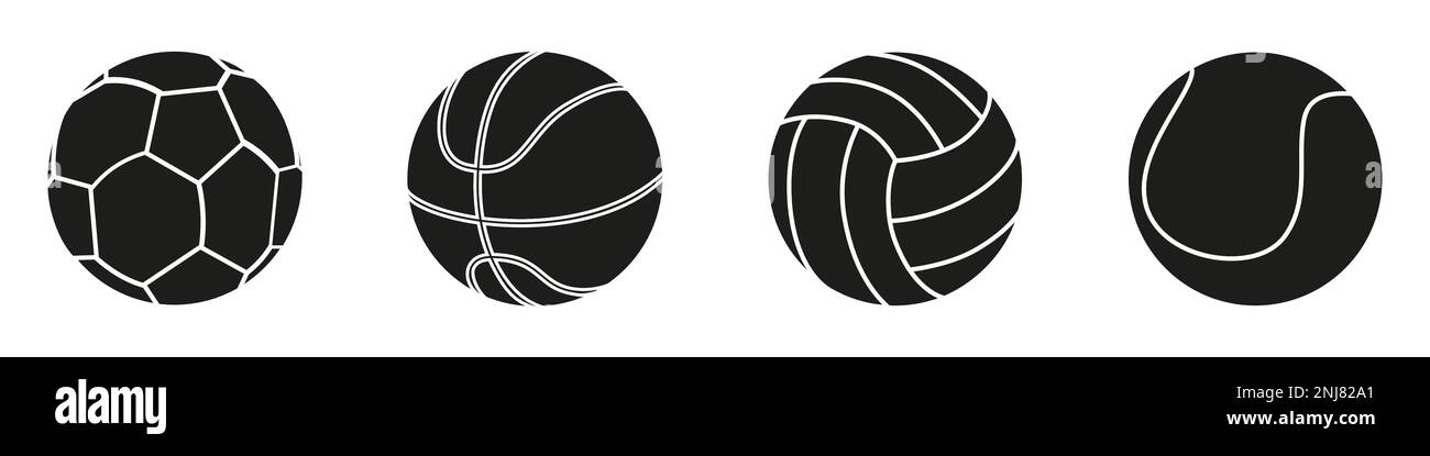 Set di palle sportive. Icone a forma di sfera. Illustrazione Vettoriale