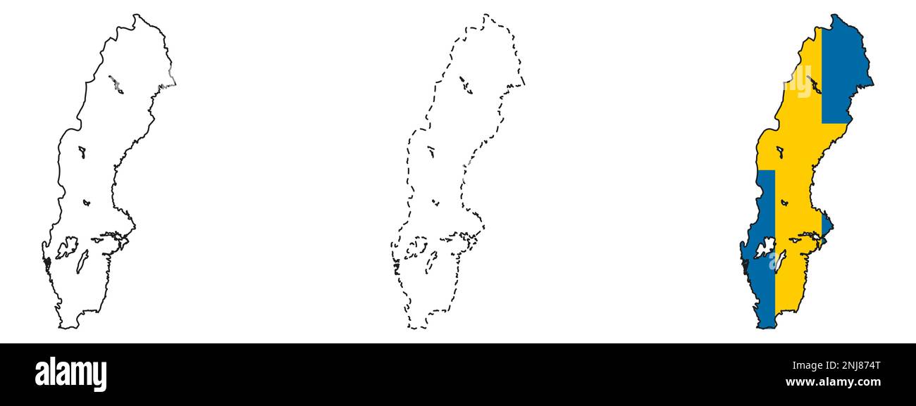 Icona della bandiera della mappa del Regno di Svezia isolata su sfondo bianco Illustrazione Vettoriale