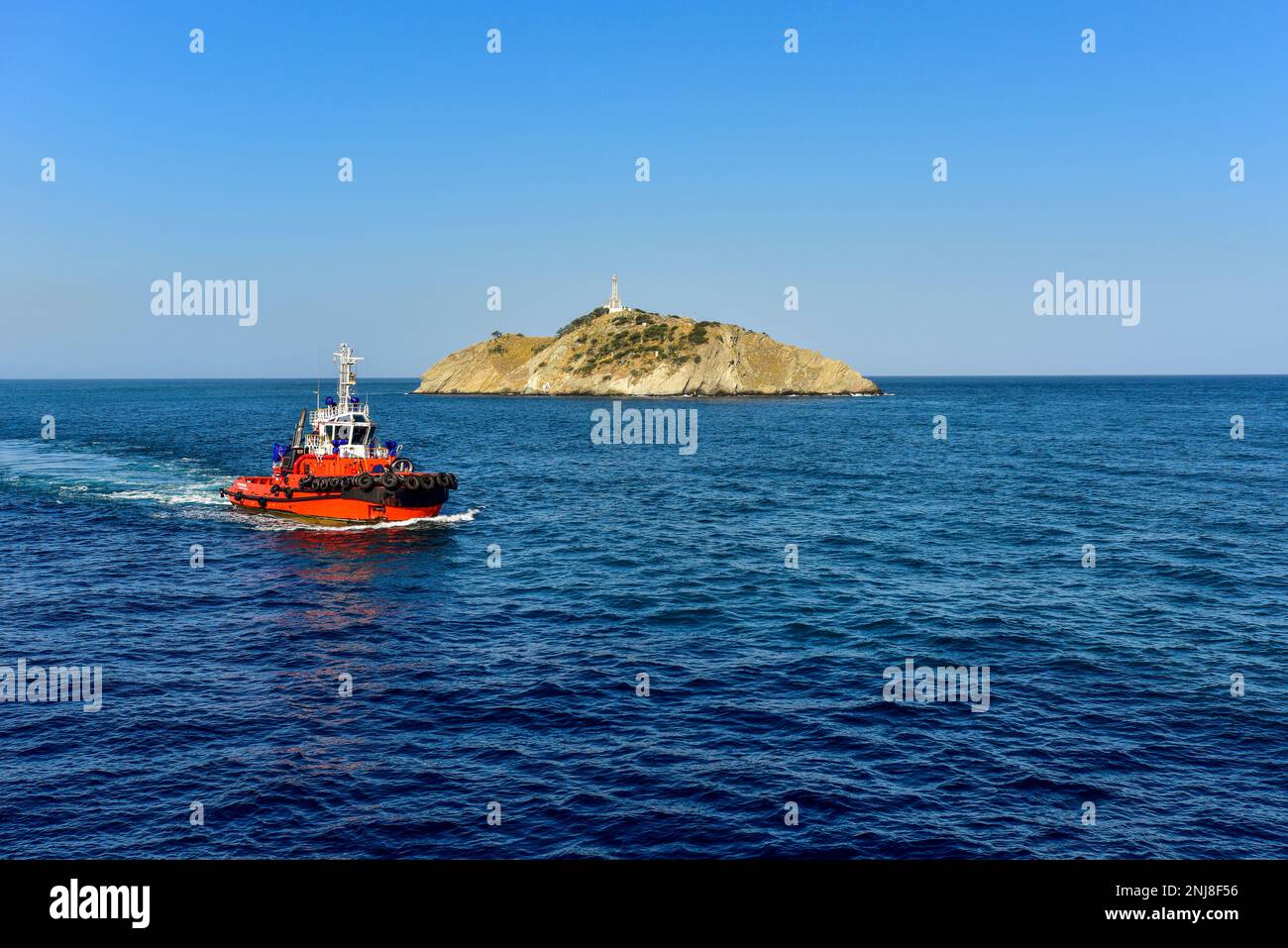 Barca guida con cielo blu, Foto Stock