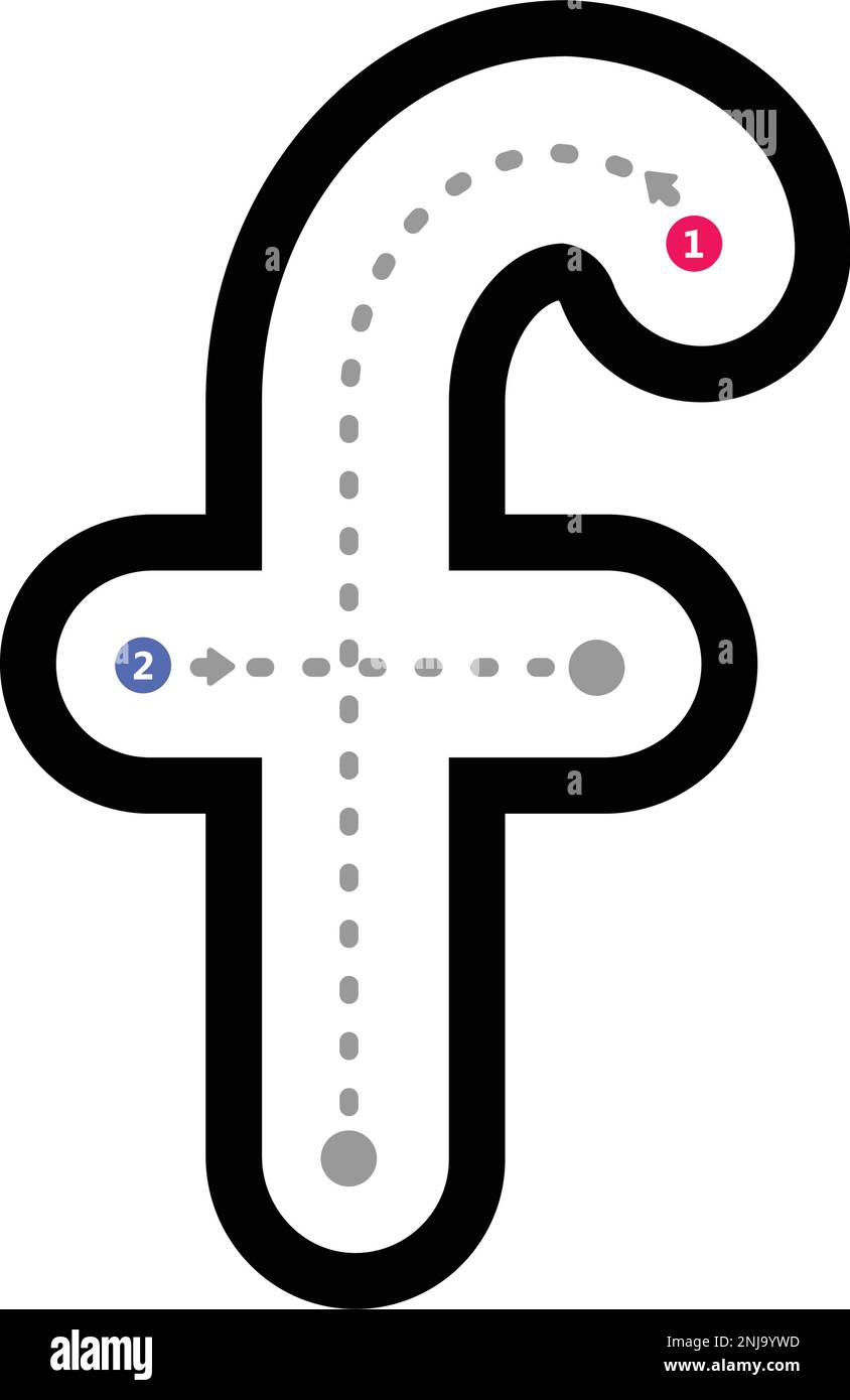 Tracciare la lettera dell'alfabeto f la pre-scrittura minuscola elemento linea punteggiata per l'asilo e il foglio di lavoro bambini prescolare per l'attività di pratica di scrittura a mano Illustrazione Vettoriale