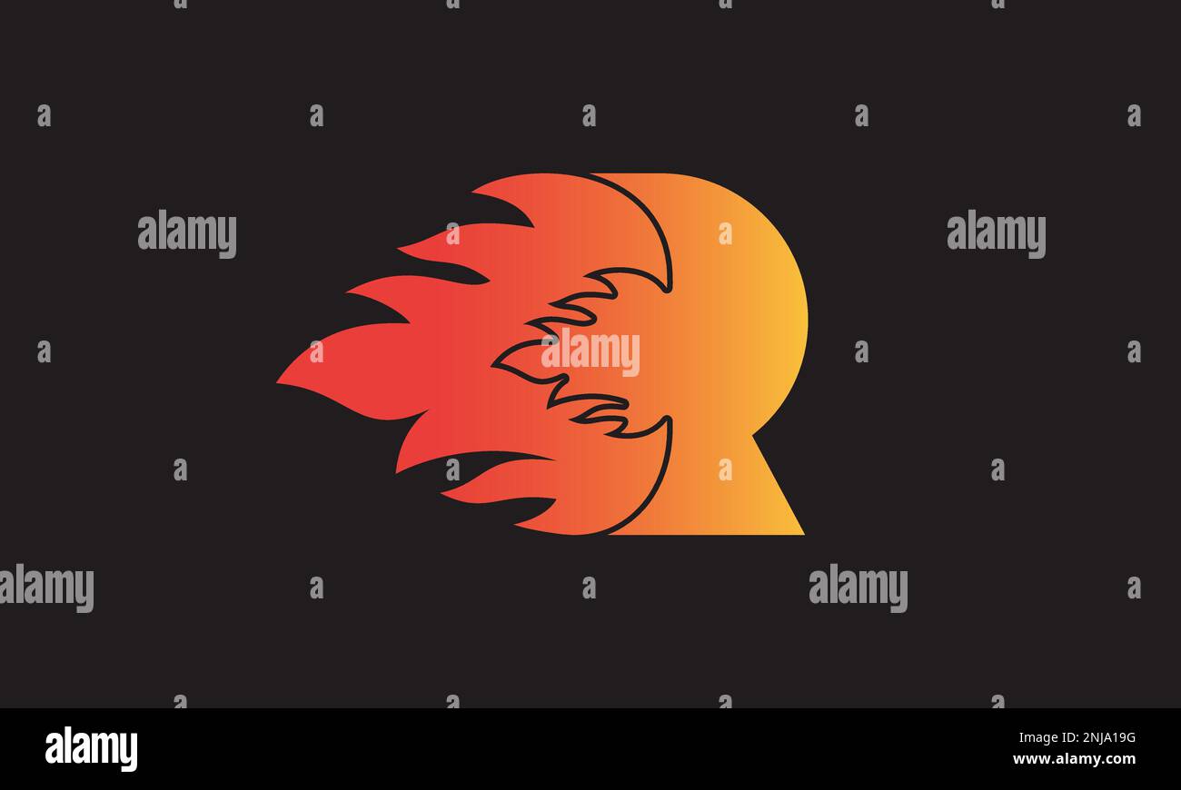 Modello vettoriale per il design del logo Flame Letter R. Bella progettazione di logotipo per il marchio di impresa di fiamme di fuoco. Illustrazione Vettoriale