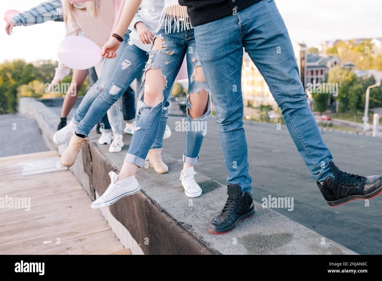 Compagnia di amici. Festa all'aperto Foto Stock