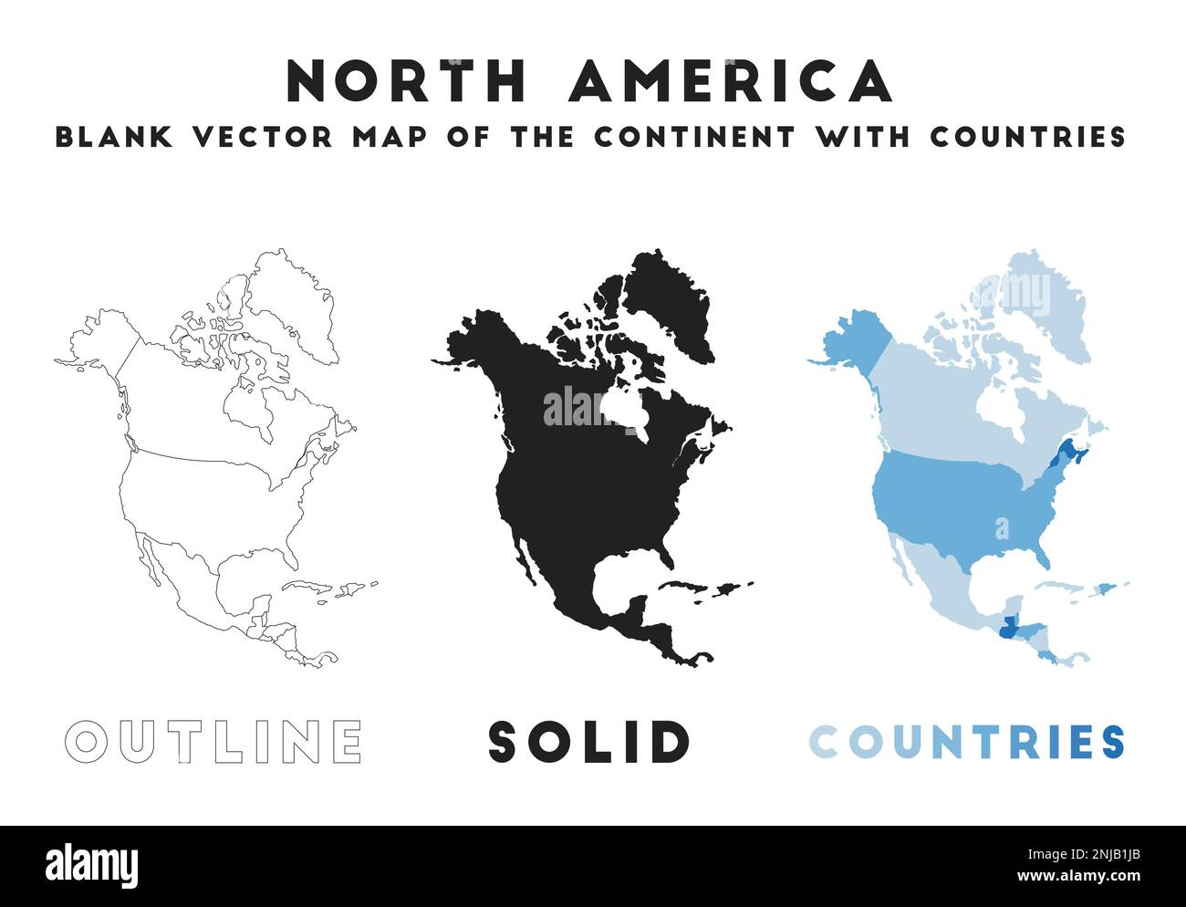 Mappa del Nord America. Confini del Nord America per la vostra infografica. Forma del continente vettoriale. Illustrazione vettoriale. Illustrazione Vettoriale