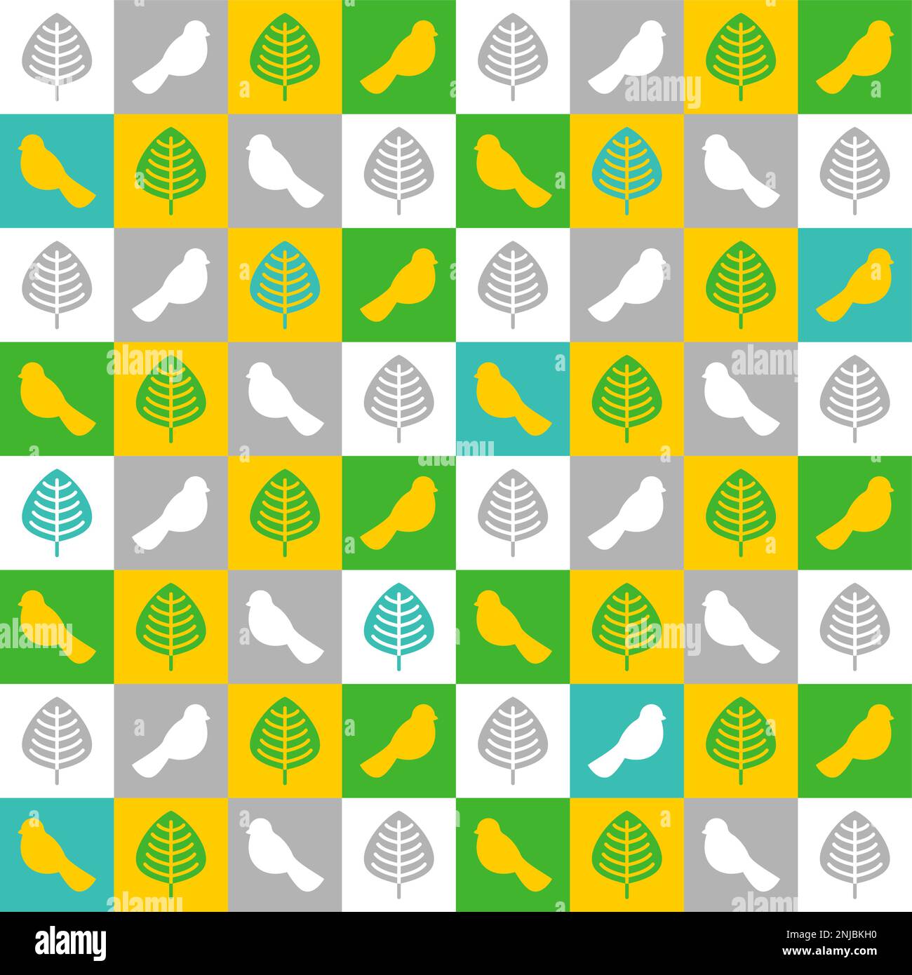 Uccelli e foglie modello geometrico senza cuciture. Tessuto del bambino Illustrazione Vettoriale