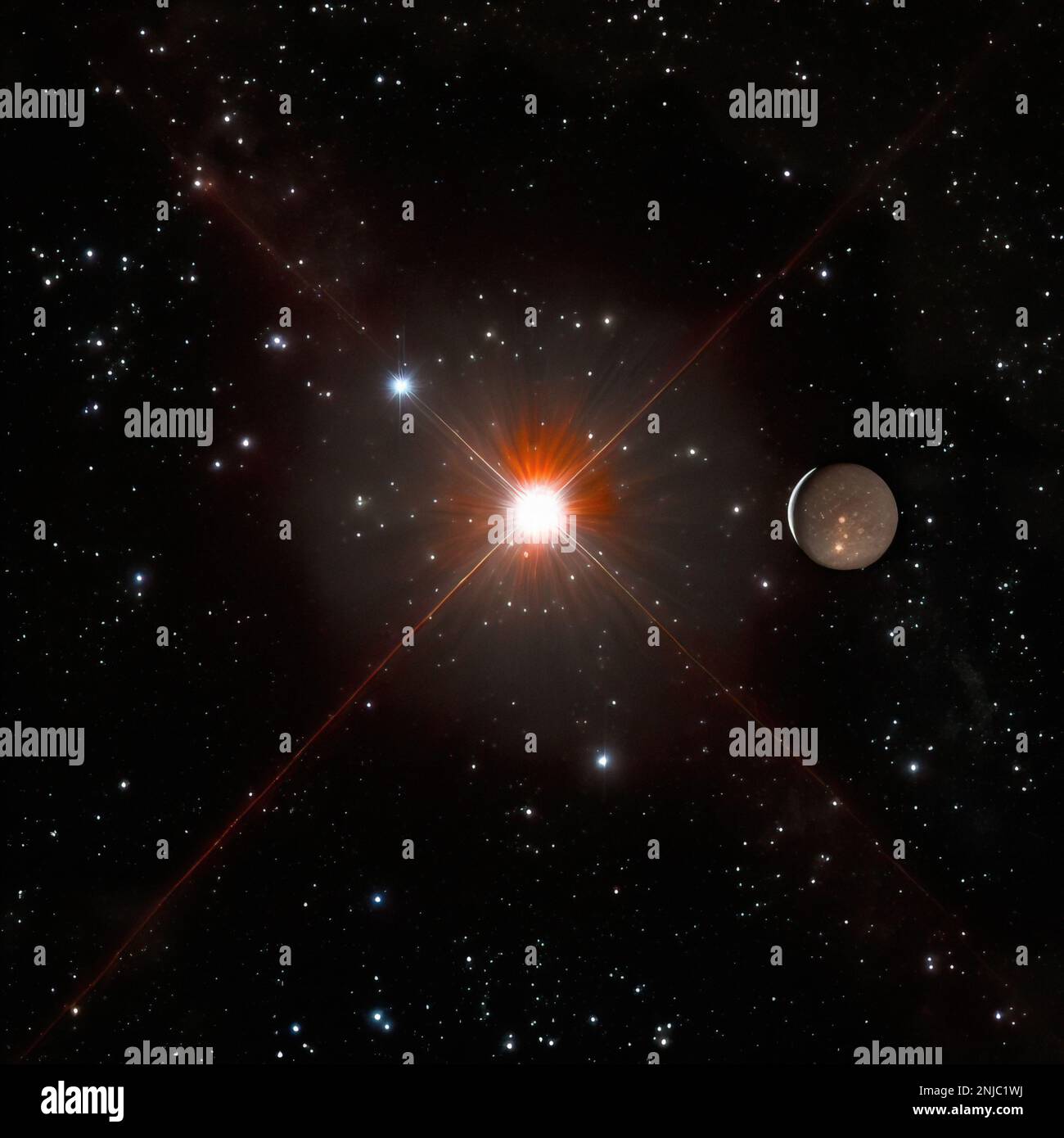 Proxima Centauri b orbita la sua stella madre ad una distanza di circa 0,05 AU. Questa immagine elementi forniti dalla NASA. Foto Stock