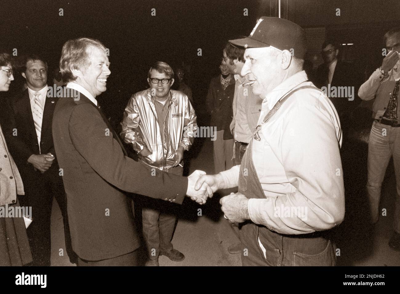 1976 candidato presidenziale democratico Jimmy carter la notte della sua vittoria primaria in Iowa. Foto Stock