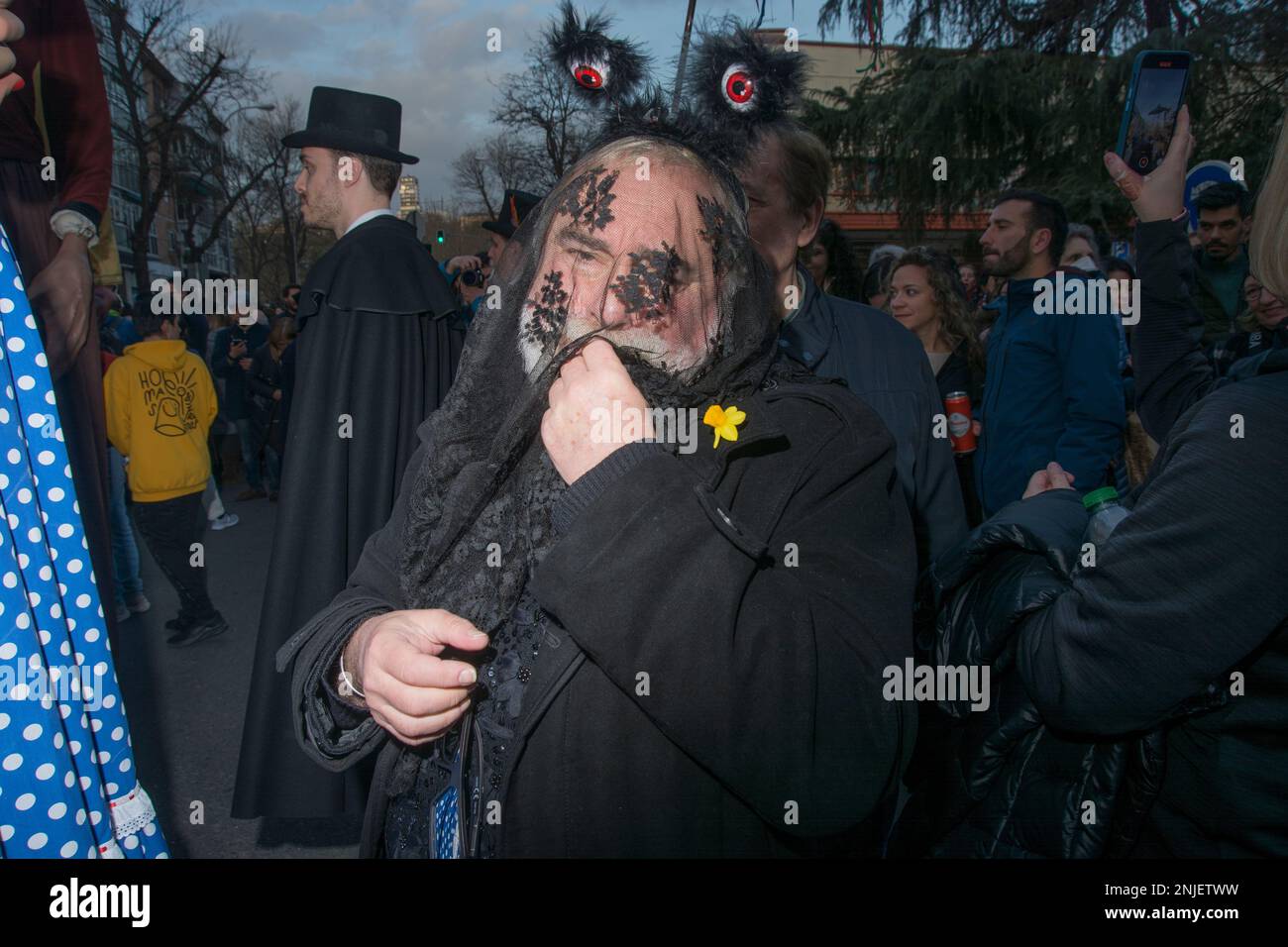 Il mercoledì delle Ceneri segna la fine del Carnevale con la tradizionale sepoltura della Sardina nel pomeriggio. La Confraternita allegra della sepoltura della Sardina ha esposto il pesce popolare. L'origine di questa curiosa tradizione potrebbe tornare al regno di Carlos III La tradizione popolare dice che una partita di pesce marcio arrivò in città, e che a causa del pustico che generò, il monarca ordinò che fosse sepolto sulle rive del fiume Manzanares. Anche se il luogo esatto non è conosciuto, la sepoltura ha avuto luogo vicino all'attuale Fuente de los Pajaritos nella Casa de campo. La sepoltura come è iniziato Foto Stock