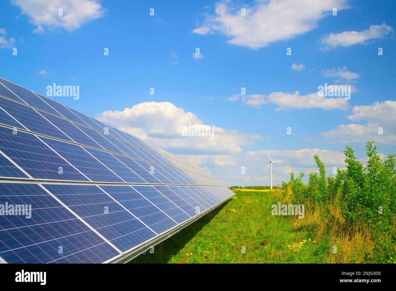 Energia alternativa - pannello solare e generatore eolico Foto Stock