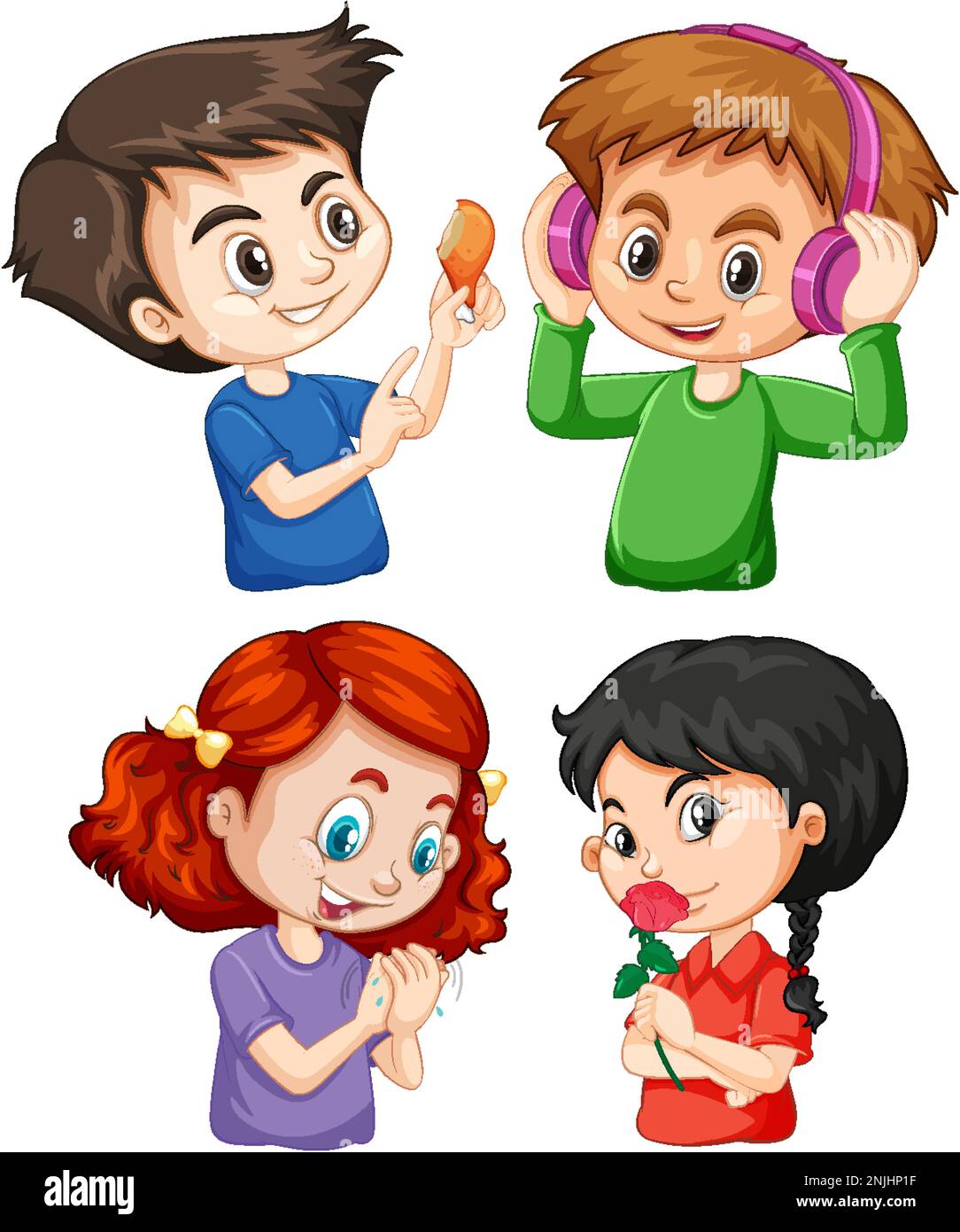 Set di illustrazioni di caratteri cartoni animati bambini Illustrazione Vettoriale