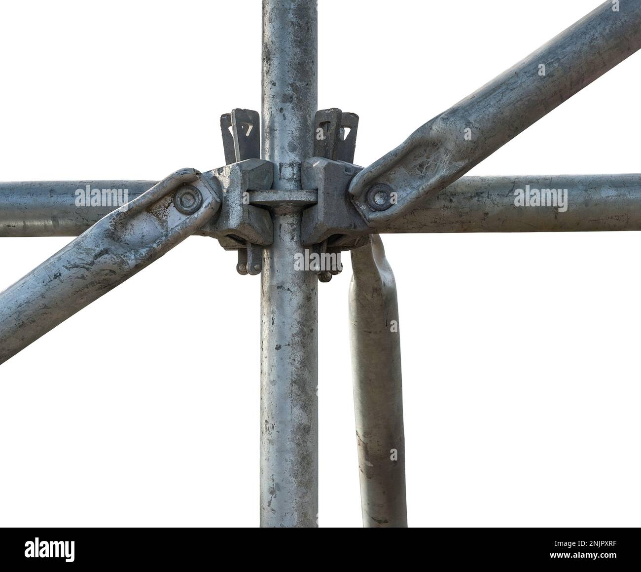 Primo piano del ponteggio di una fascetta stringitubo, isolata Foto Stock