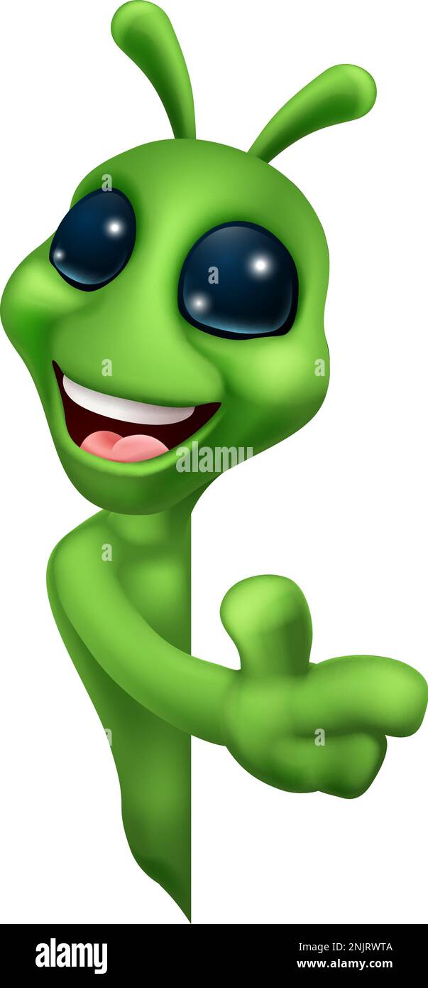 Alieno cute Little Green Man Martian Cartoon Mascot Illustrazione Vettoriale