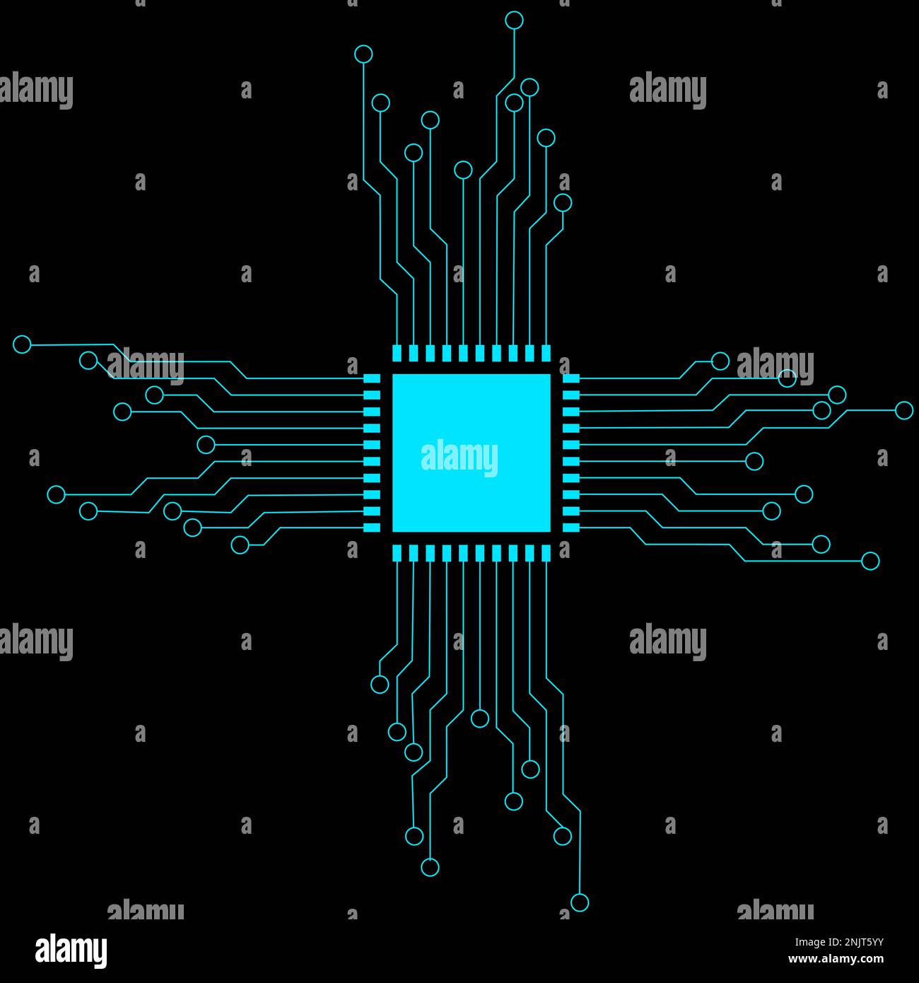 illustrazione del chip blu con sfondo nero Foto Stock