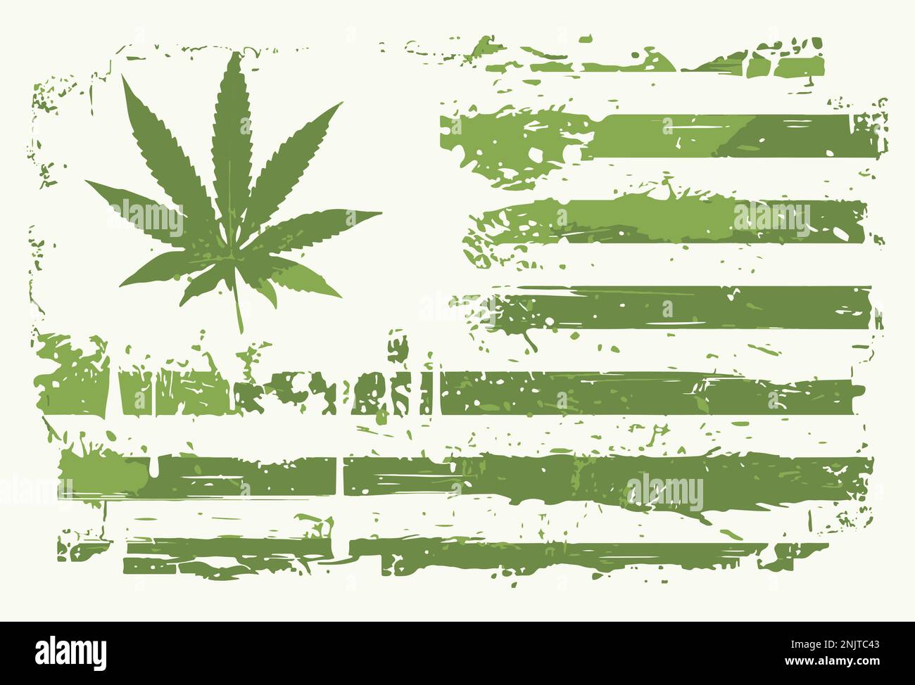 Marijuana bandiera americana con effetto Grunge. Illustrazione della bandiera americana della foglia di cannabis. Illustrazione Vettoriale