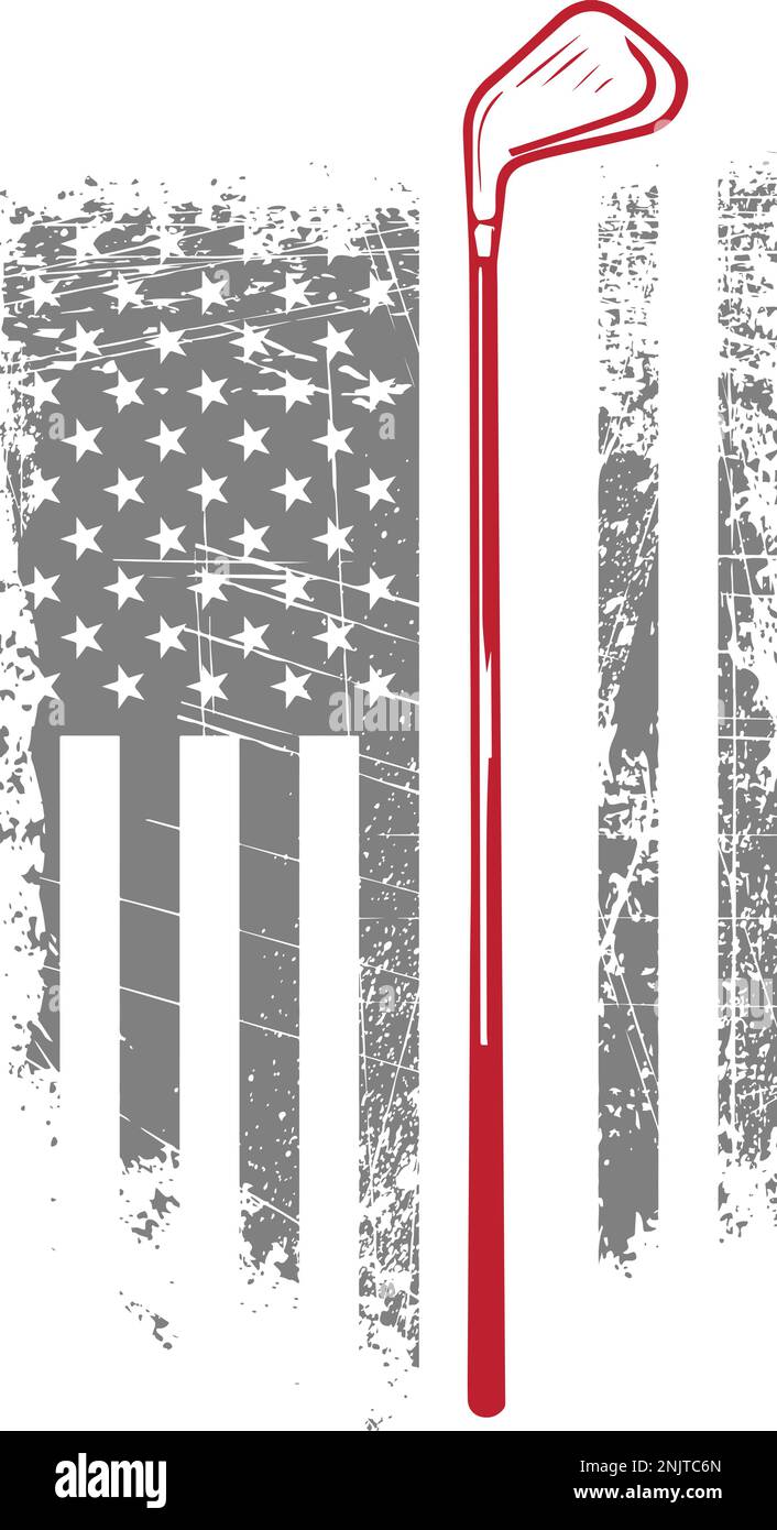 T-shirt vintage per golfisti con bandiera a grunge USA. T-shirt da golf vettore di design. Illustrazione Vettoriale