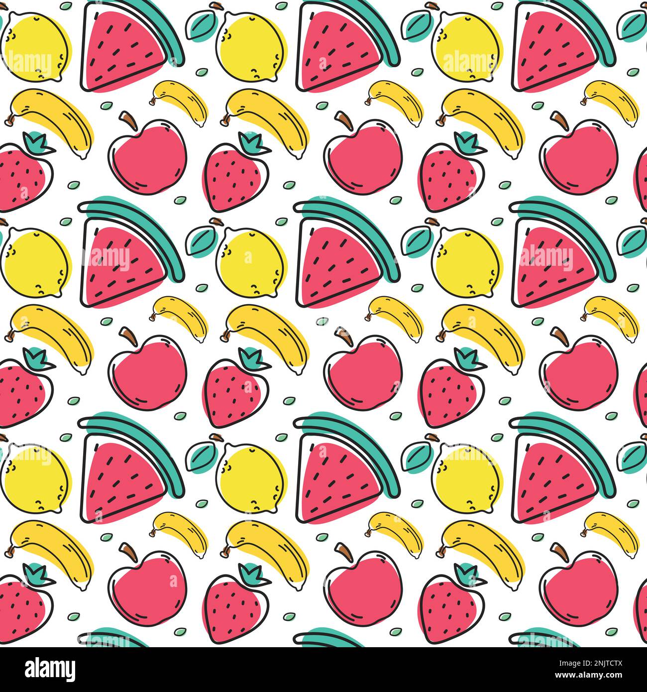 Mix di frutta tropicale con motivo senza cuciture su sfondo bianco Illustrazione Vettoriale