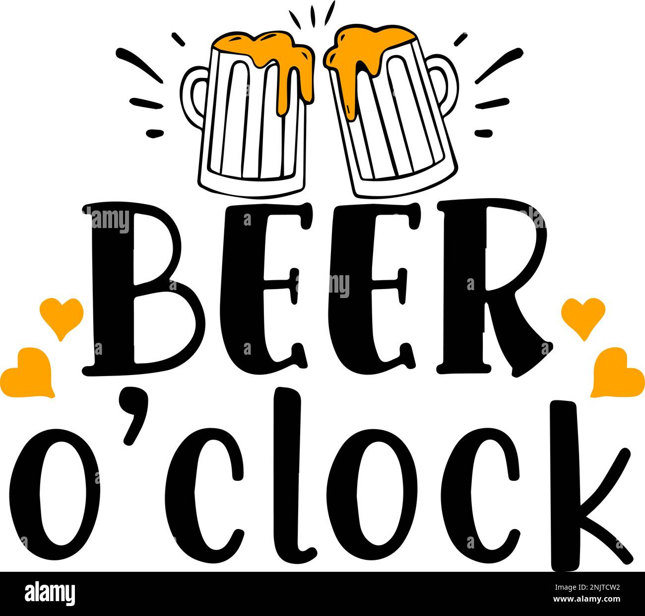 Birra o'clock. Design correlato alla birra con sfondo bianco. Illustrazione vettoriale stampabile Illustrazione Vettoriale
