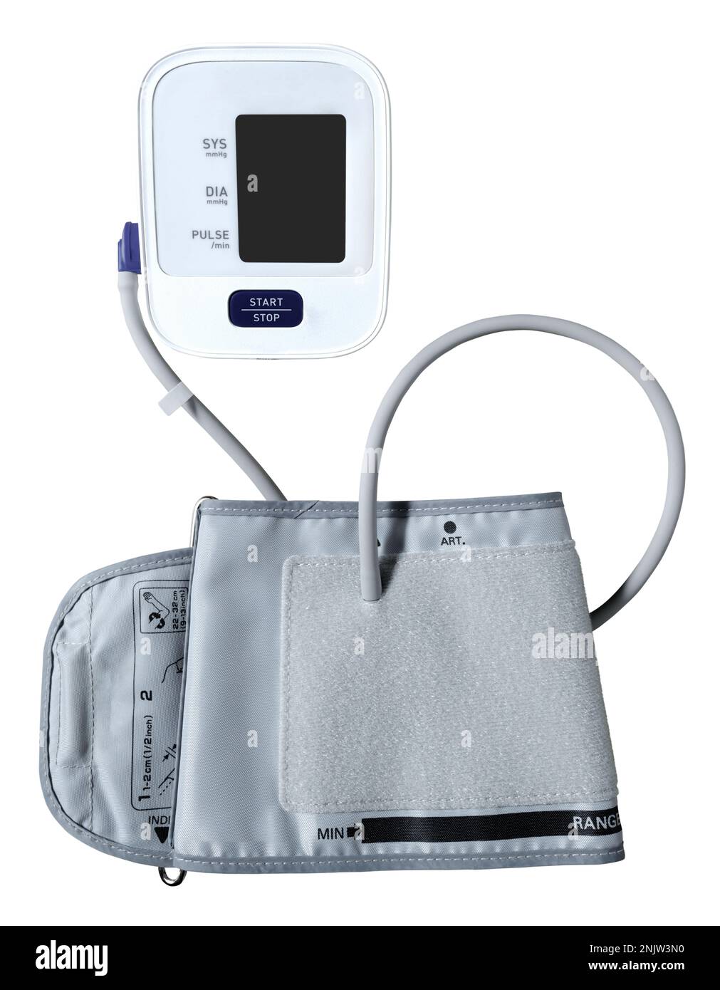 Misuratore digitale della pressione sanguigna, tonometro isolato su sfondo bianco, tracciato di ritaglio Foto Stock