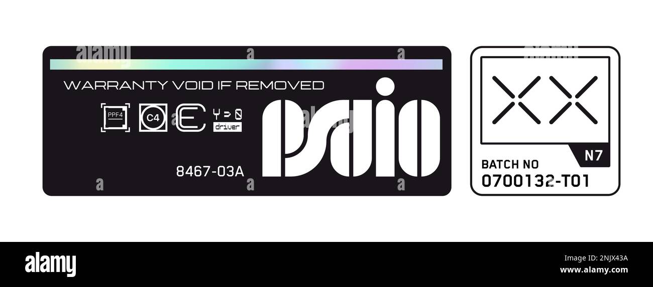 Decalcomania cyberpunk. Adesivo vettoriale, etichetta in stile futuristico. Segni, iscrizioni e simboli sci fi. Illustrazione Vettoriale