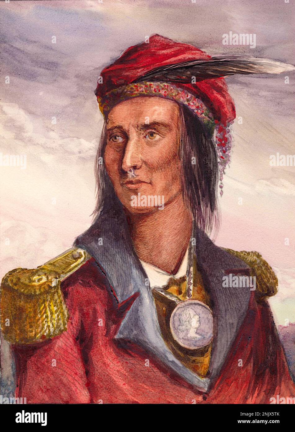 Tecumseh - era un capo e guerriero di Shawnee che ha promosso la resistenza all'espansione degli Stati Uniti sulle terre dei nativi americani. Foto Stock