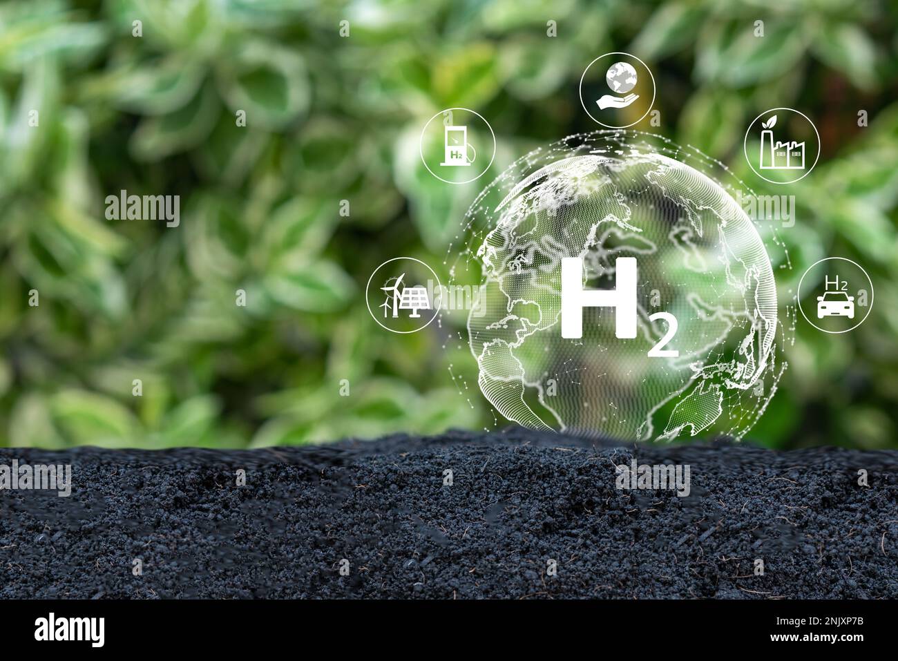 Concetto per energia pulita di idrogeno. L'industria rispettosa dell'ambiente e l'energia alternativa. Le future soluzioni energetiche rispettosi del clima per il raggiungimento del punto n Foto Stock