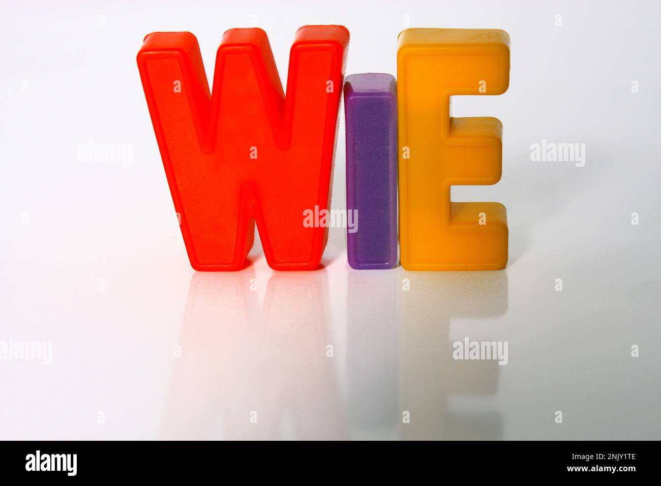 Personaggi colorati costruire la parola WIE, come Foto Stock